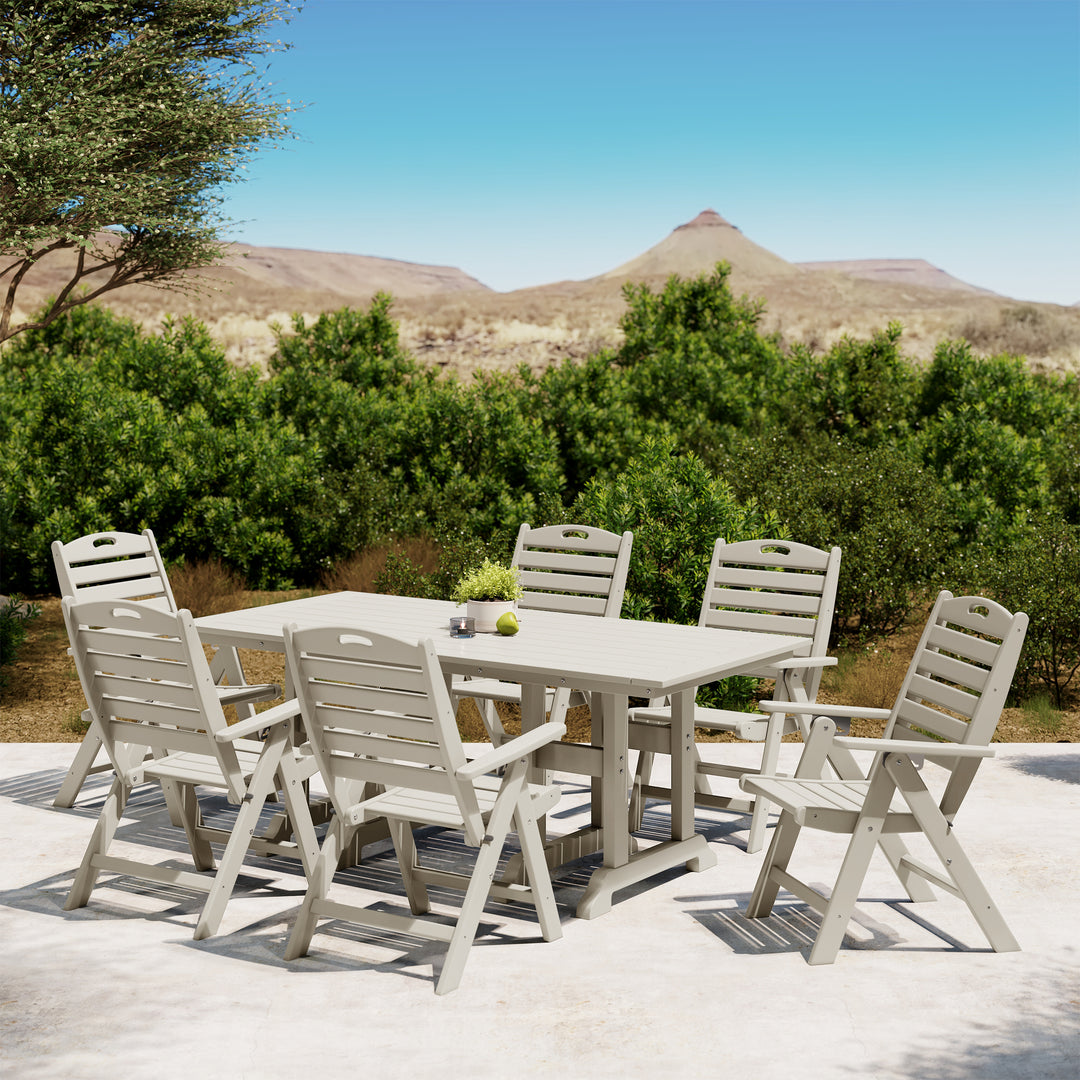 Malibu 7-Piece HDPE Rectangular Patio Dining Table Set with Foldable Chairs