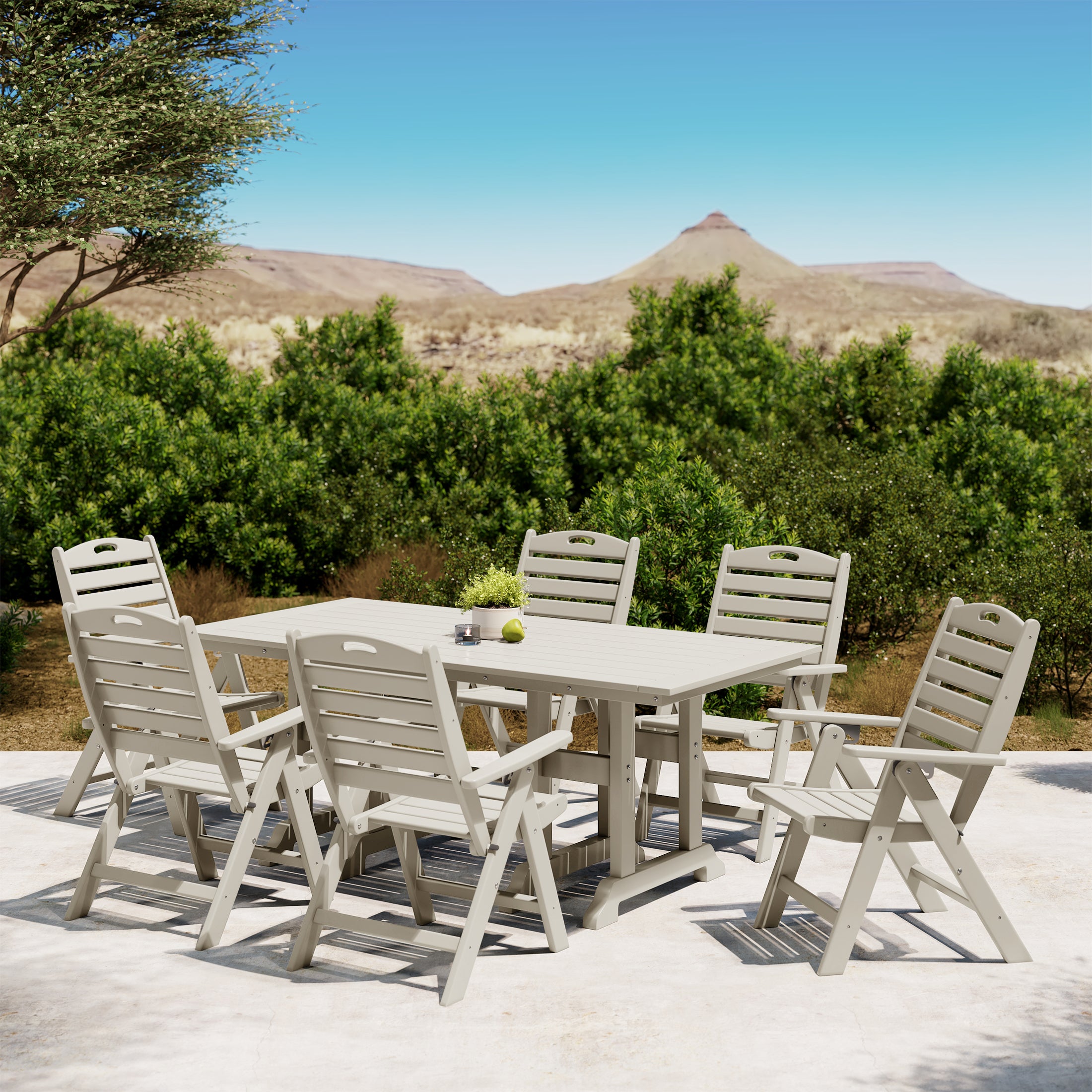 Malibu 7-Piece HDPE Rectangular Patio Dining Table Set with Foldable Chairs