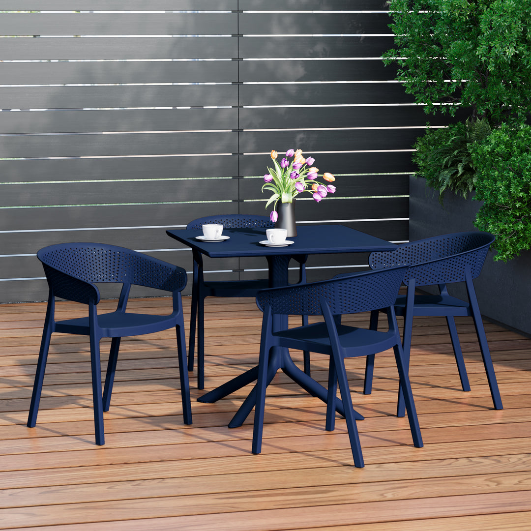 Playa 5-Piece Modern Patio Square Dining Table Set with Stackable Patio Dining Chairs