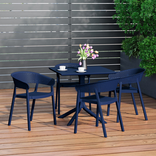 Playa 5-Piece Modern Patio Square Dining Table Set with Stackable Patio Dining Chairs