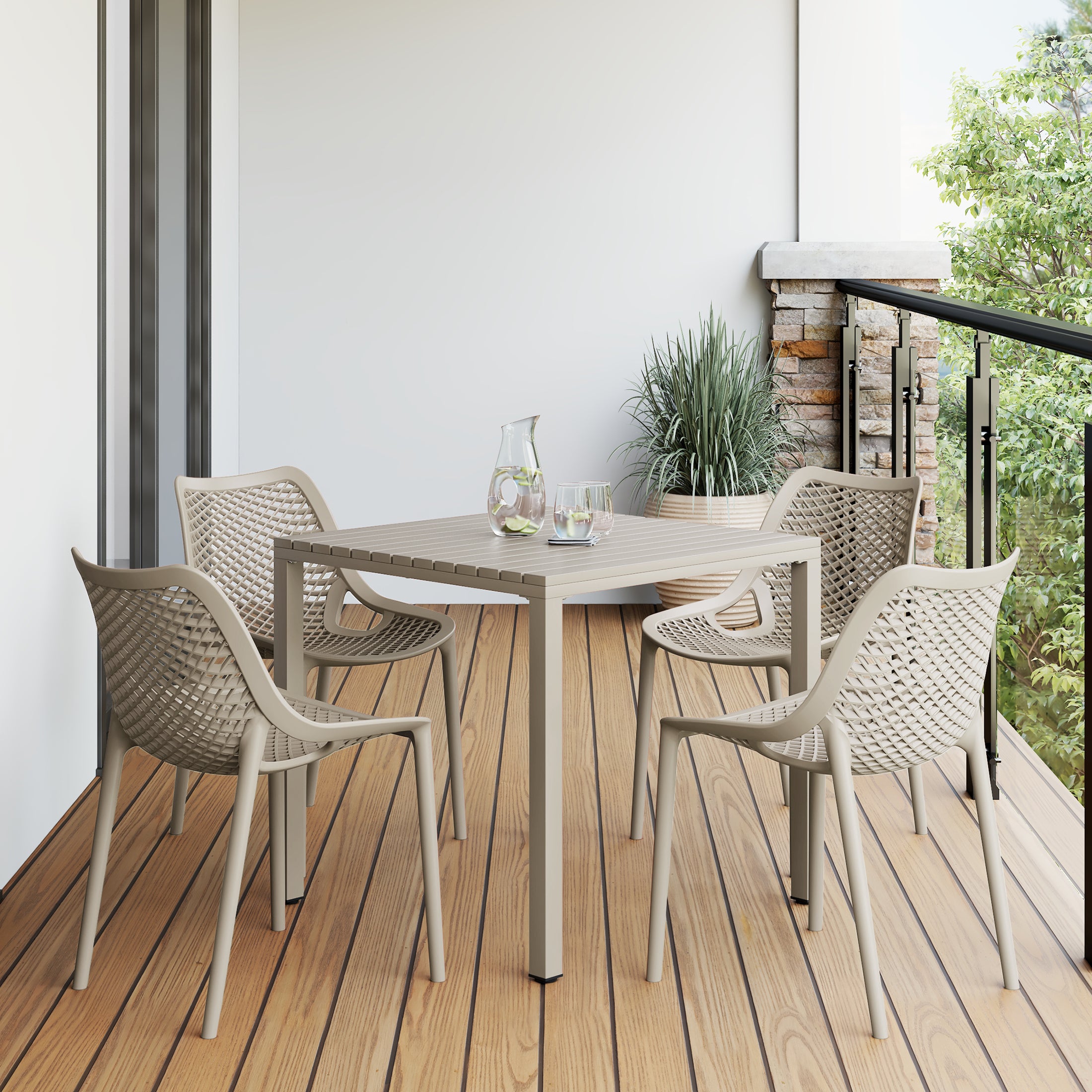 Playa 5-Piece Outdoor Patio Metal Frame Dining Table Set with Stackable Patio Dining Chairs