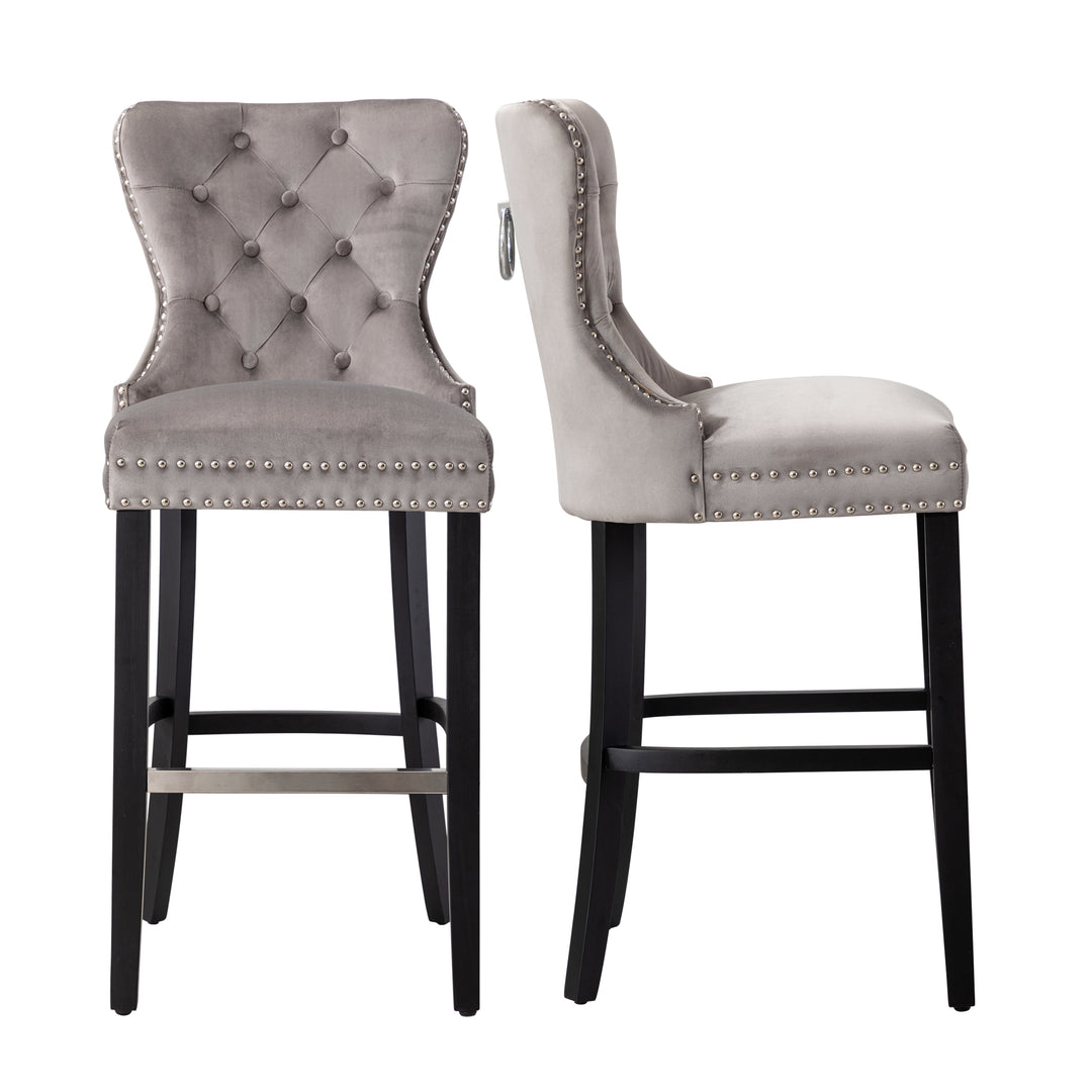 Wordford 29" Tufted Velvet Bar Stool (Set of 2), Black