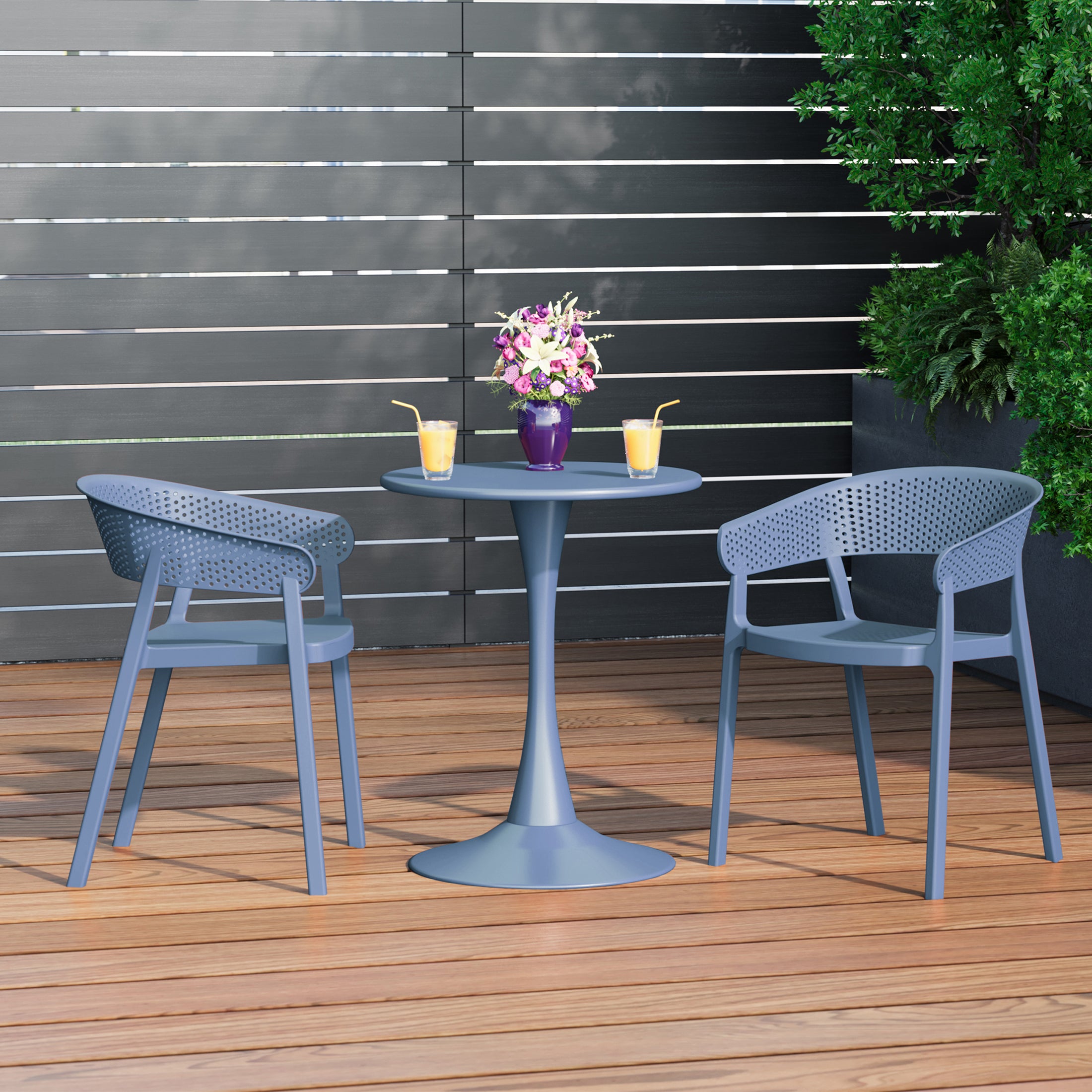 Playa Outdoor Modern Stackable Plastic Resin Patio Dining Armchair (Set of 2)