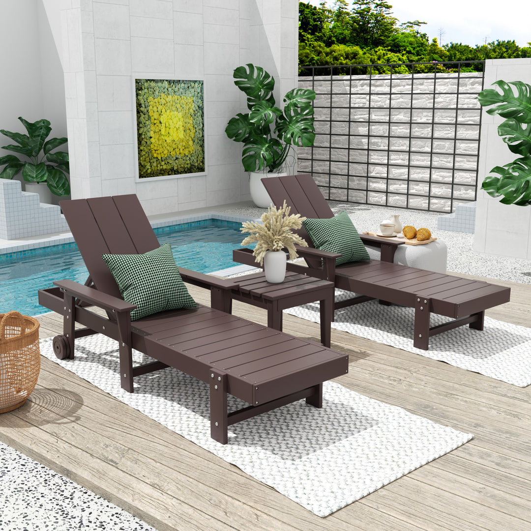 Ashore Modern Poly Reclining Chaise Lounge Set with Side Table