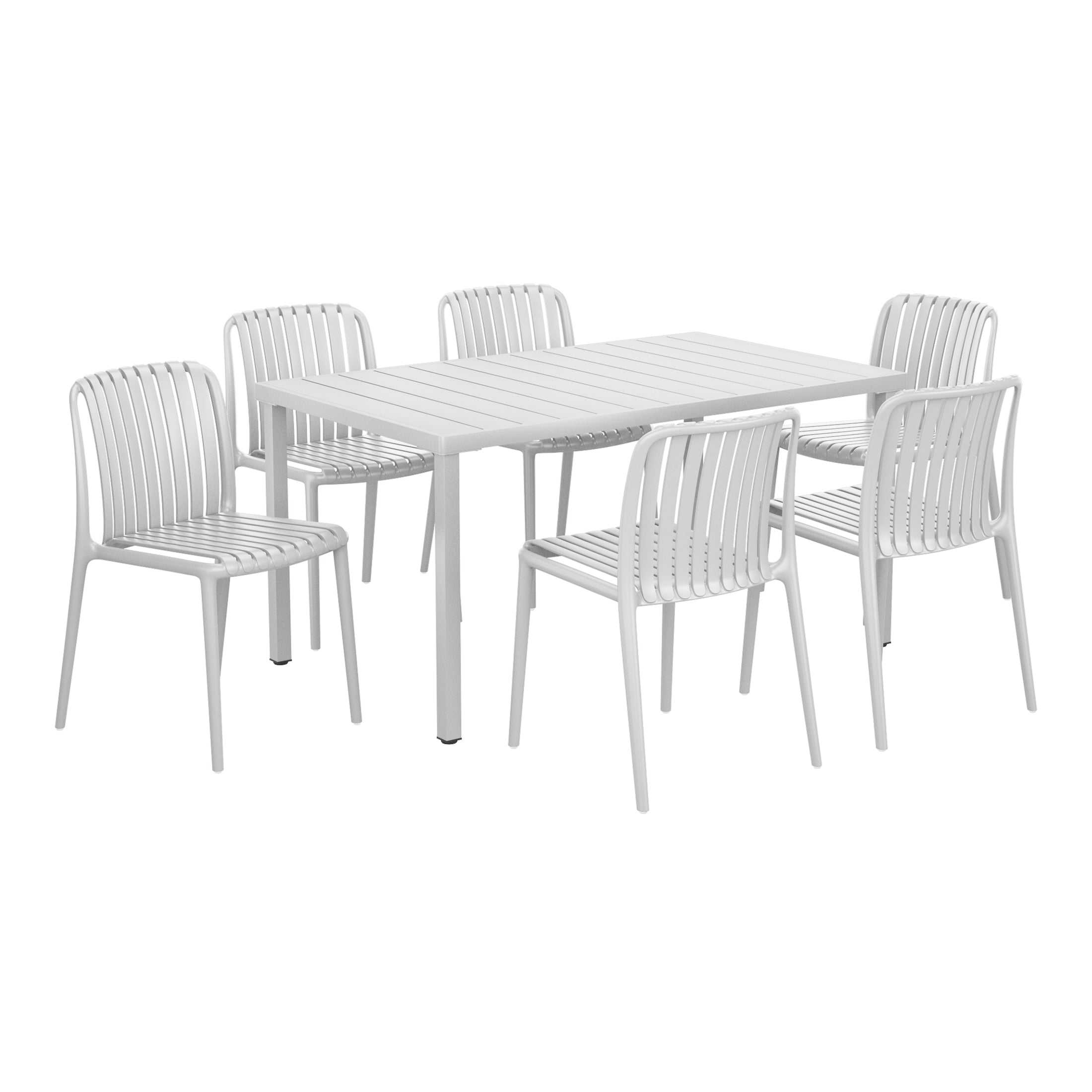 Playa 7-Piece Outdoor Patio Dining Table Set With Stackable Patio Chairs