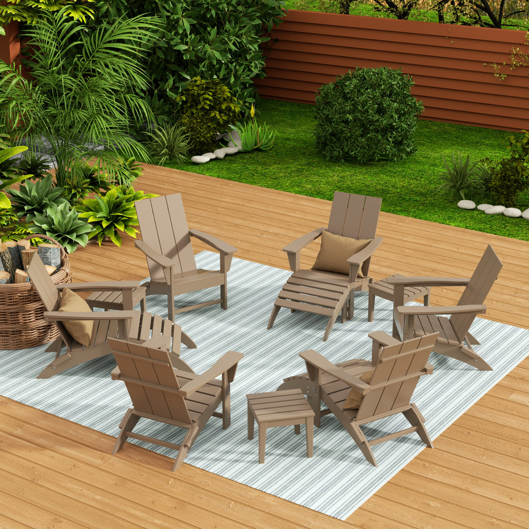 Ashore 12-Piece Modern Poly Folding Adirondack Chair with Ottoman and Side Table