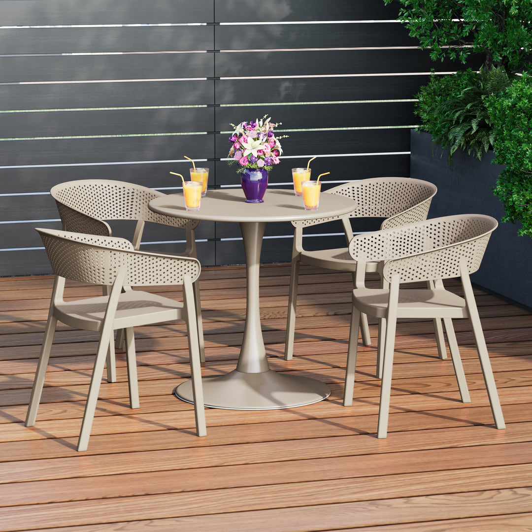 Playa 5-Piece Indoor Outdoor Metal Patio Dining Table Set With Stackable Patio Chairs