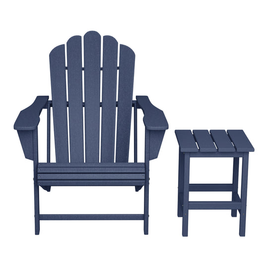 Highland Outdoor Patio HDPE Adirondack Chair With Cup Holder and Table Set