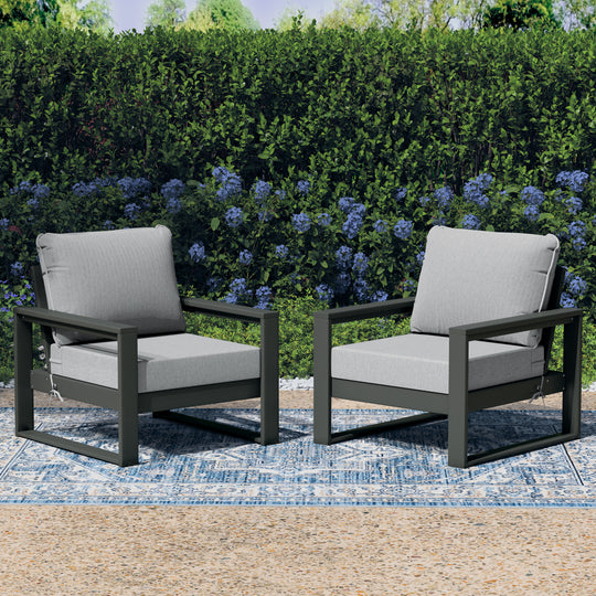 Montara Outdoor Modern HDPE Patio Club Chair with Waterproof Deep Seat Cushions (Set of 2)