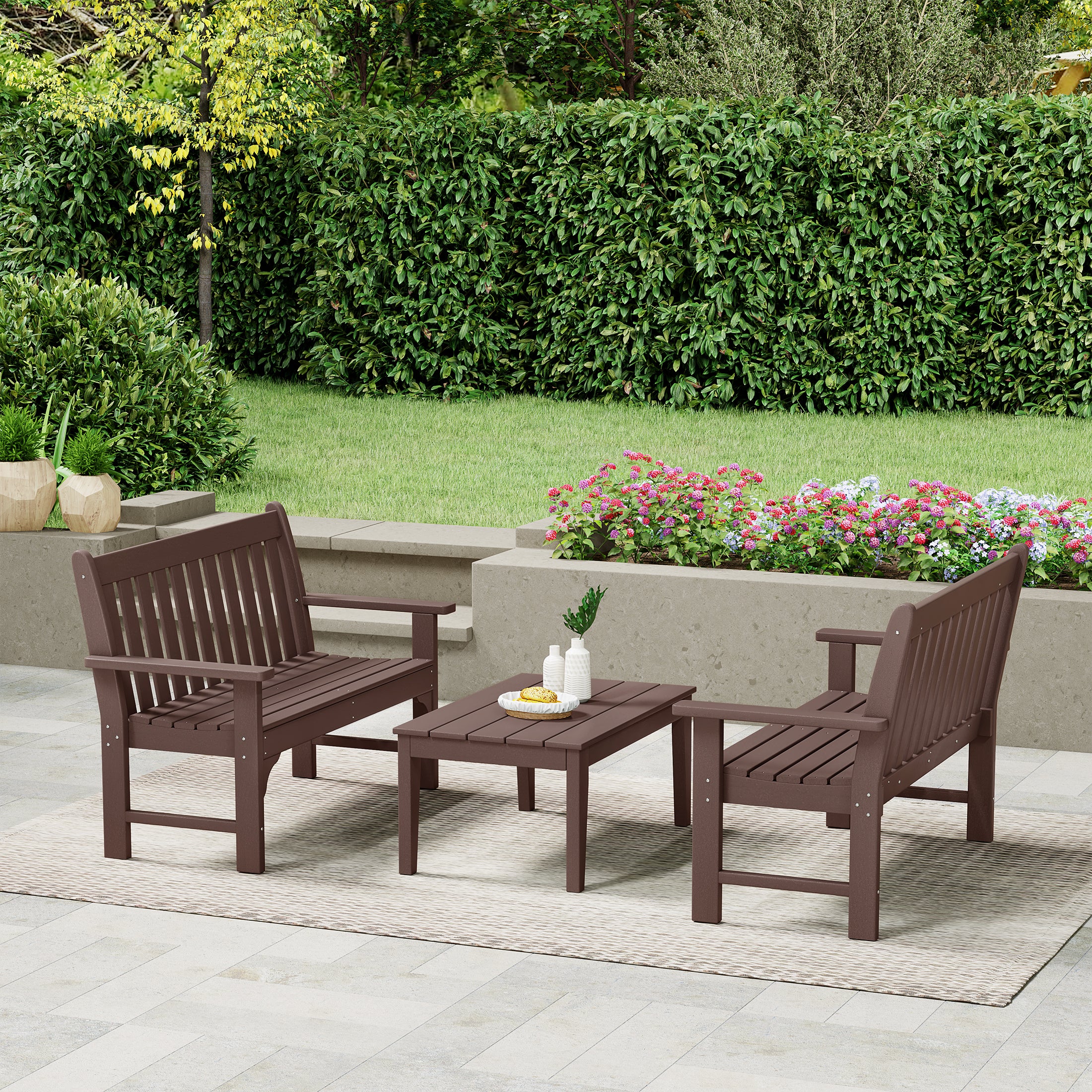 Malibu 3-Piece HDPE Outdoor Patio Furniture Couch and Coffee Table Set