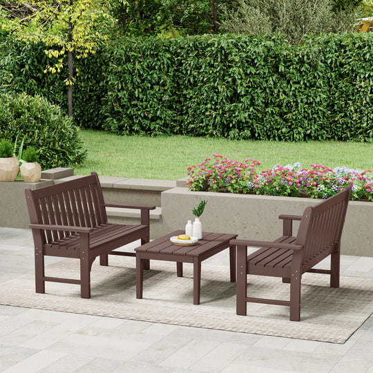 Malibu 3-Piece HDPE Outdoor Patio Furniture Couch and Coffee Table Set