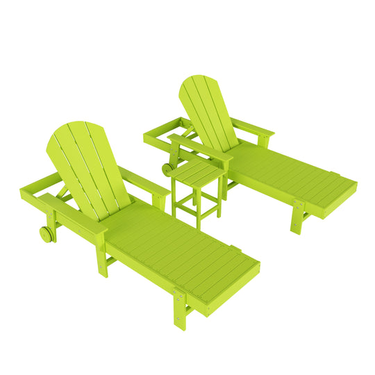 Malibu 3 Piece Adirondack Reclining Chaise Lounge With Arms & Wheels