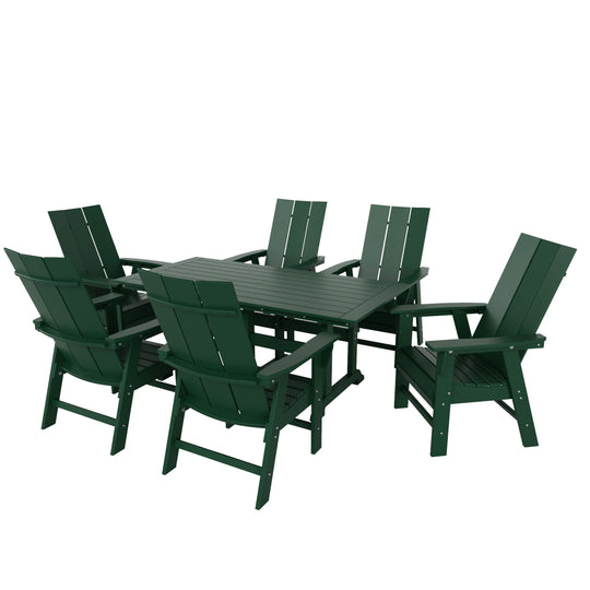 Ashore 7-Piece Outdoor Patio Dining Table and Modern Adirondack Armchair Set