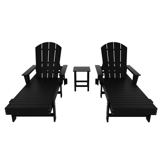 Malibu 3 Piece Adirondack Reclining Chaise Lounge With Arms & Wheels