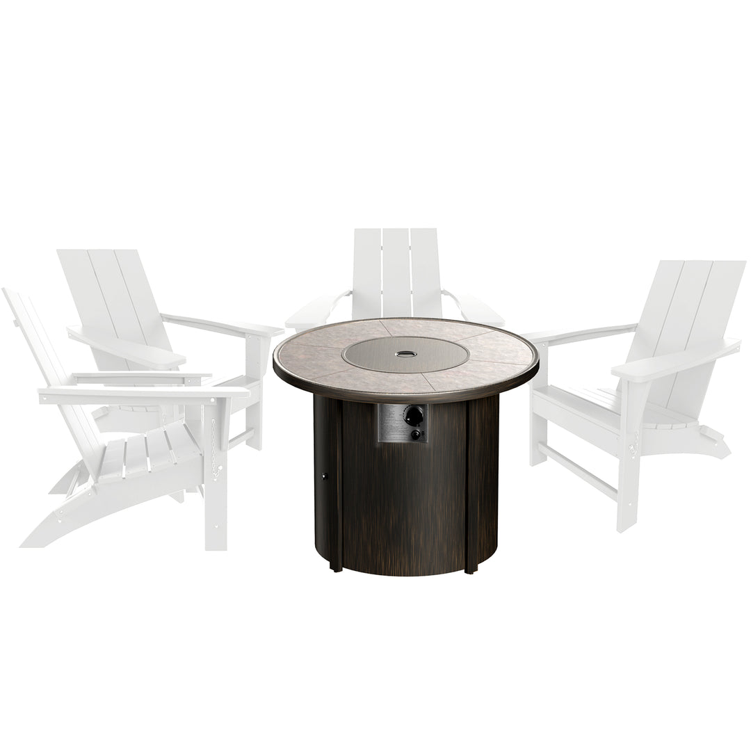 Ashore Modern Folding Poly Adirondack Chair With Round Fire Pit Table