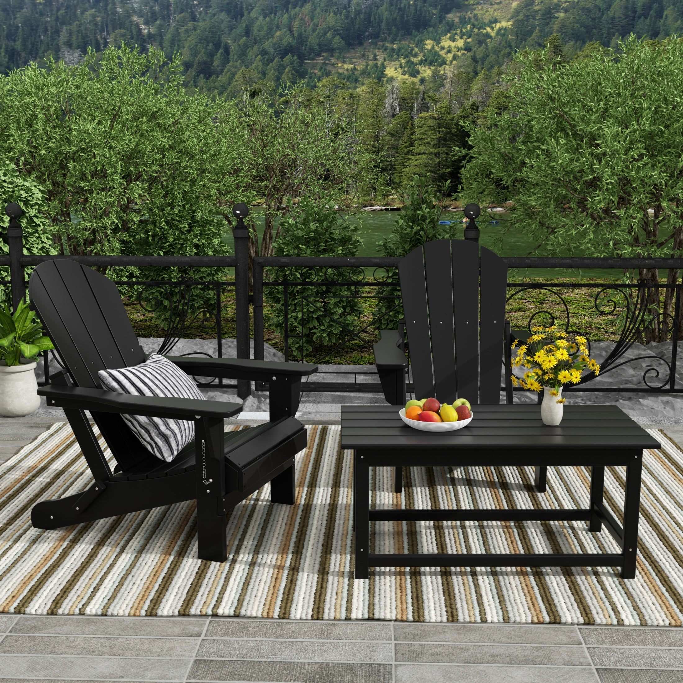Malibu 3-Piece set Outdoor / Patio Poly Adirondack chair set with a Coffee table ( 2 seater )