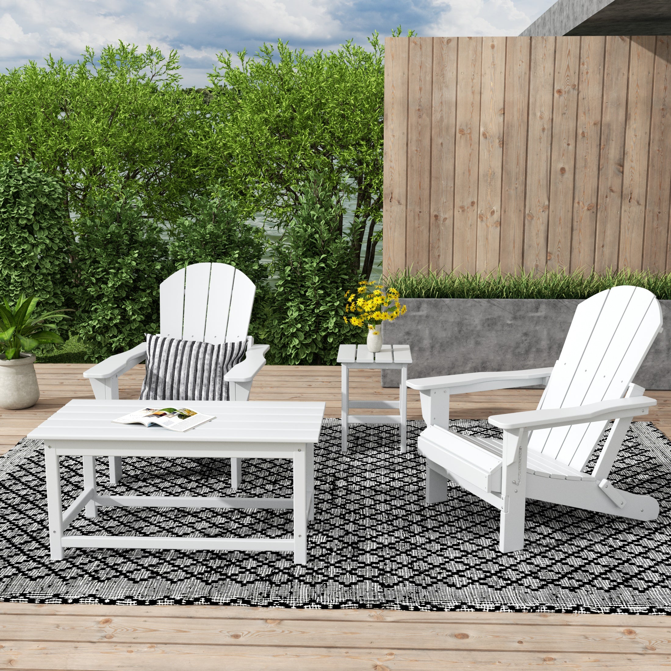 Malibu 4-Piece set Outdoor / Patio Poly Adirondack chairs with a Coffee and a side table ( 2 seater )