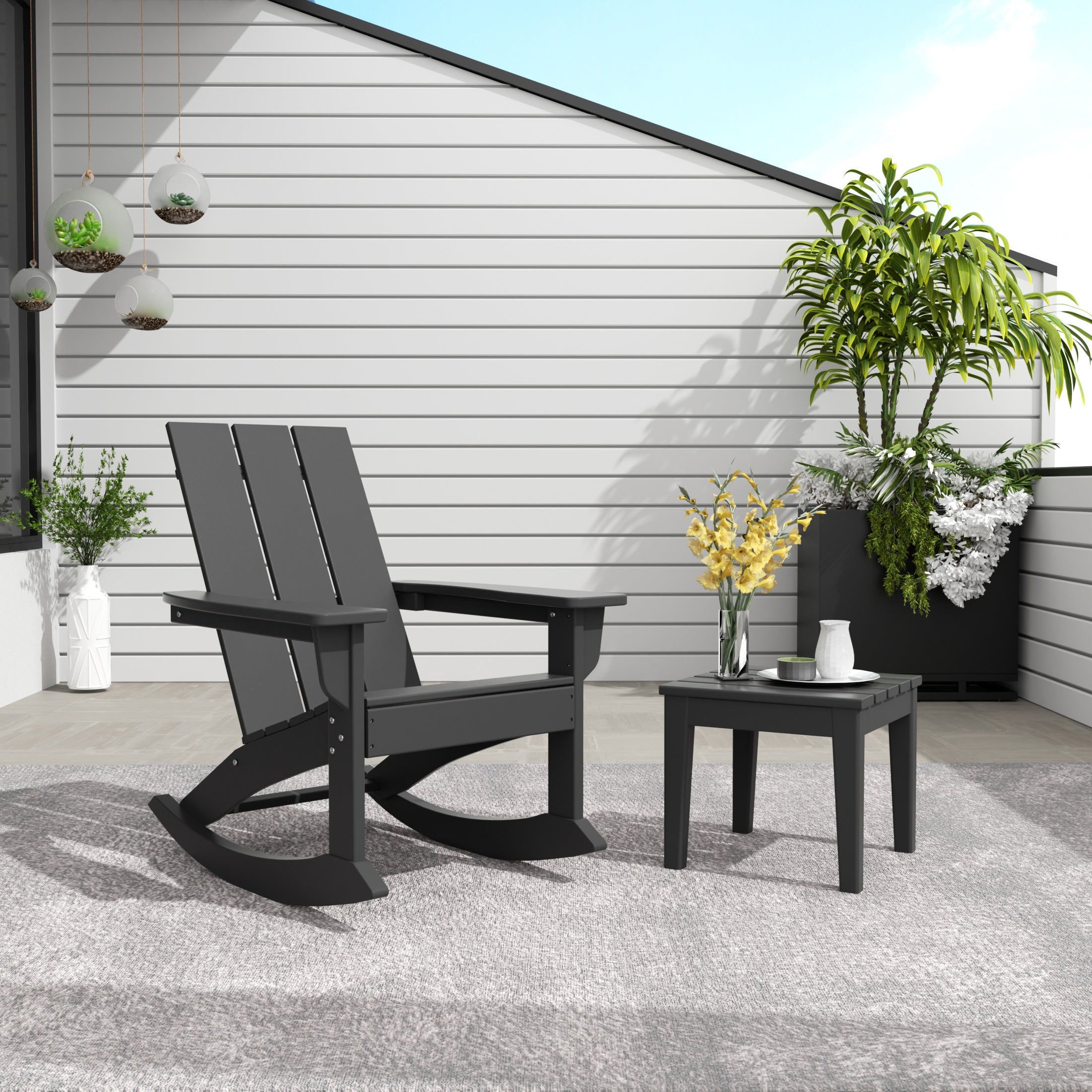 Ashore 2-Pieces Set Modern Plastic Outdoor Rocking Chair with Square Side Table