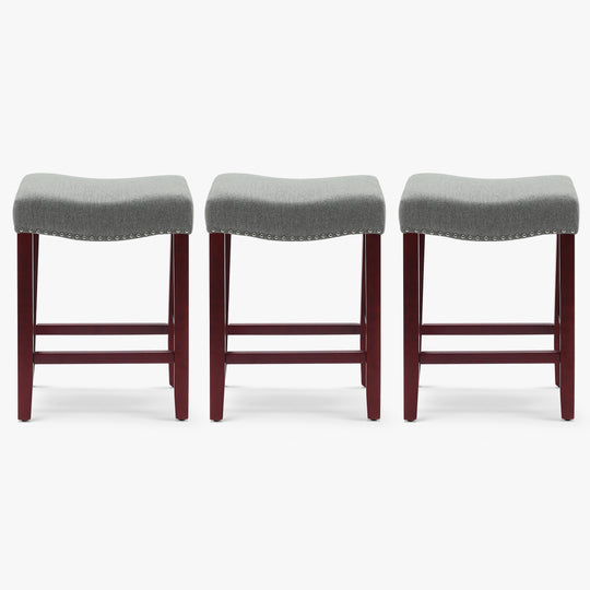 Lenox 24" Upholstered Saddle Seat Cherry Counter Stool (Set of 3)