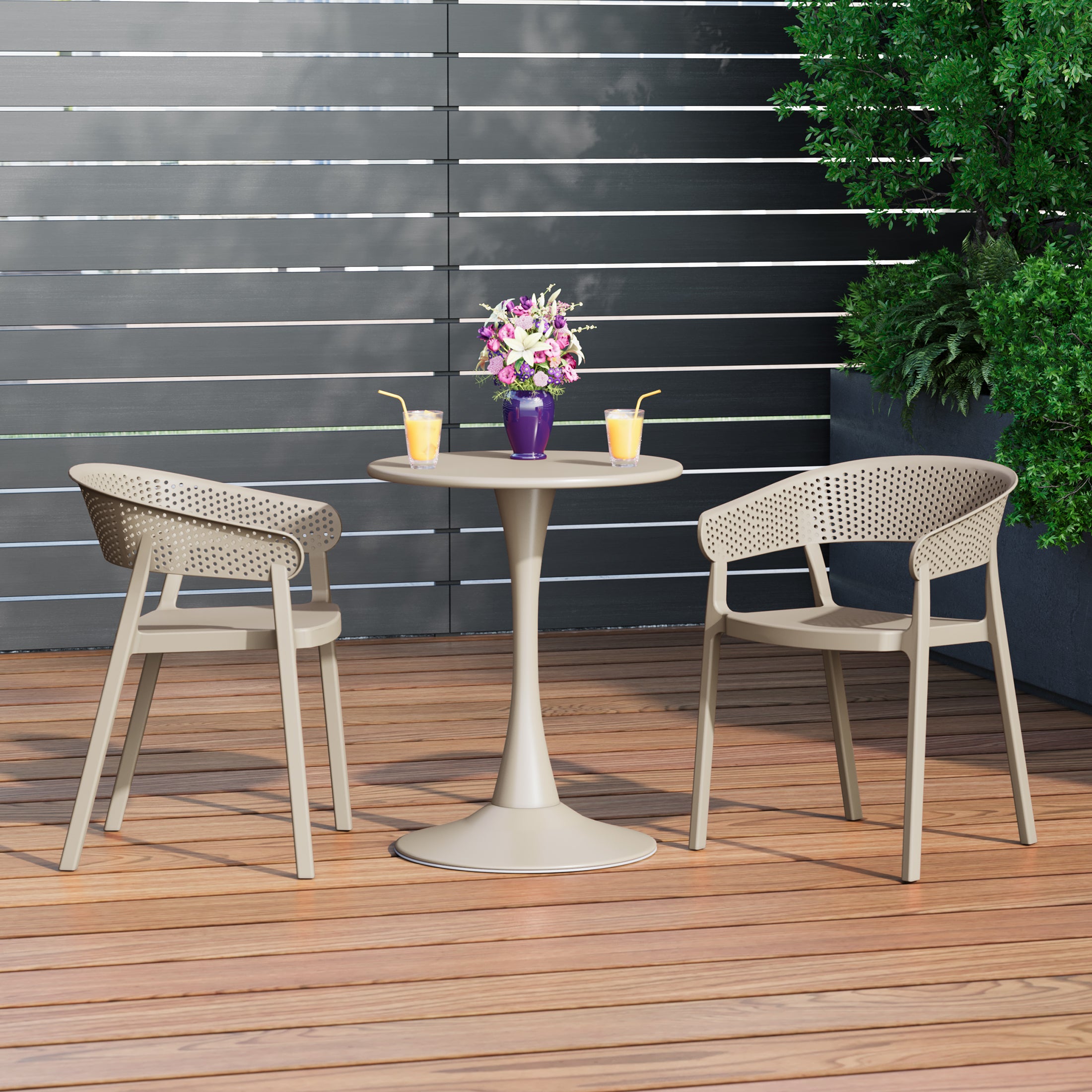 Playa 3-Piece Indoor Outdoor Metal Patio Dining Table Set With Stackable Patio Chairs