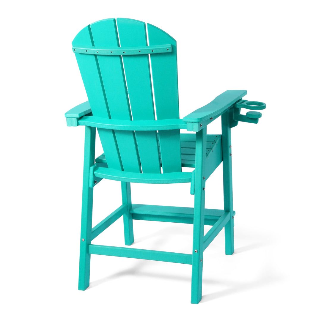 Malibu Outdoor HDPE  Tall Adirondack Counter Height Bar Chair With Cup Holder