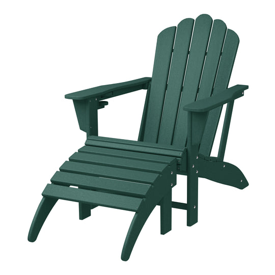 Highland 2-Piece Outdoor Patio HDPE Adirondack Chair With Ottoman and Cup Holder Set