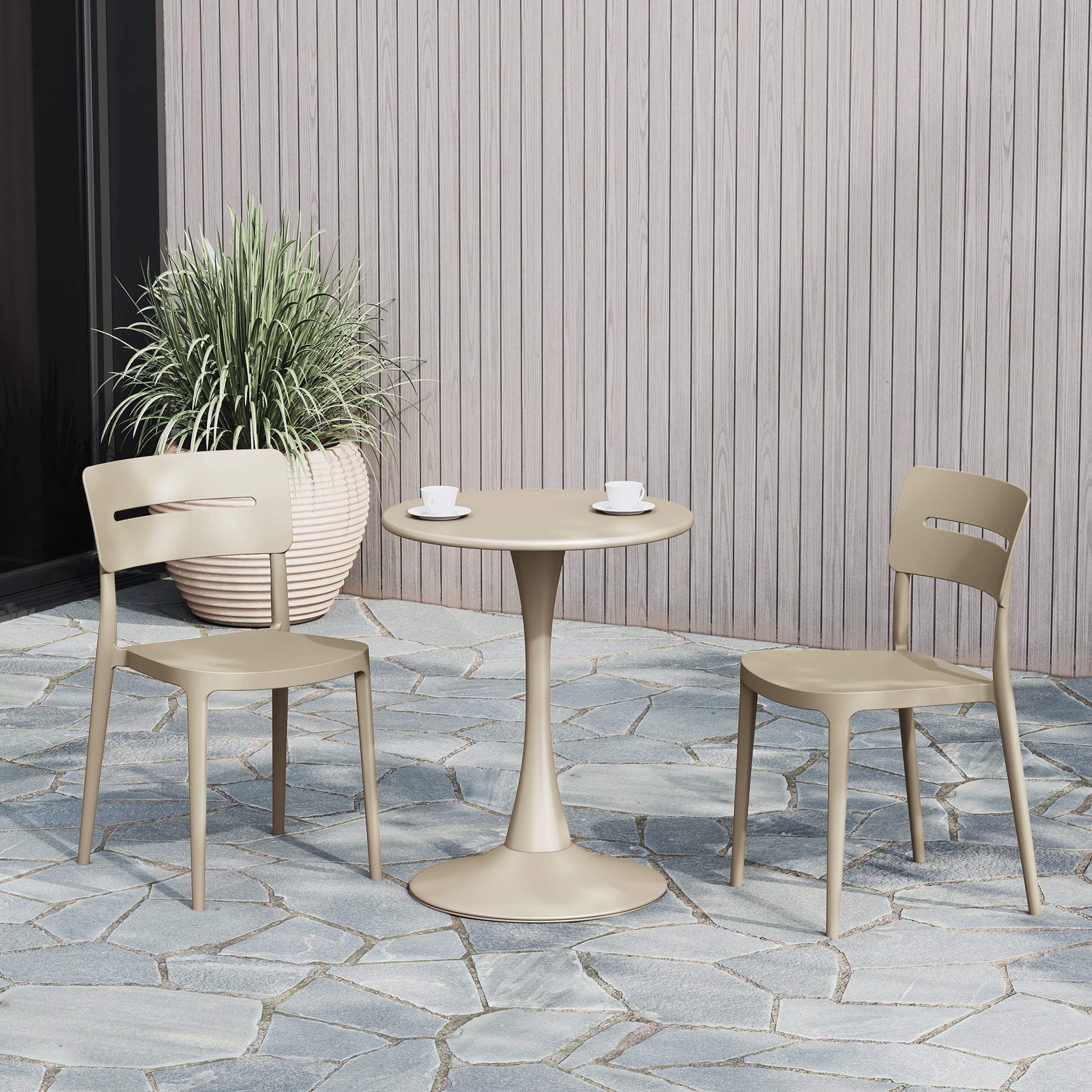 Playa Outdoor Modern Stackable Plastic Patio Dining Chairs (Set of 2)