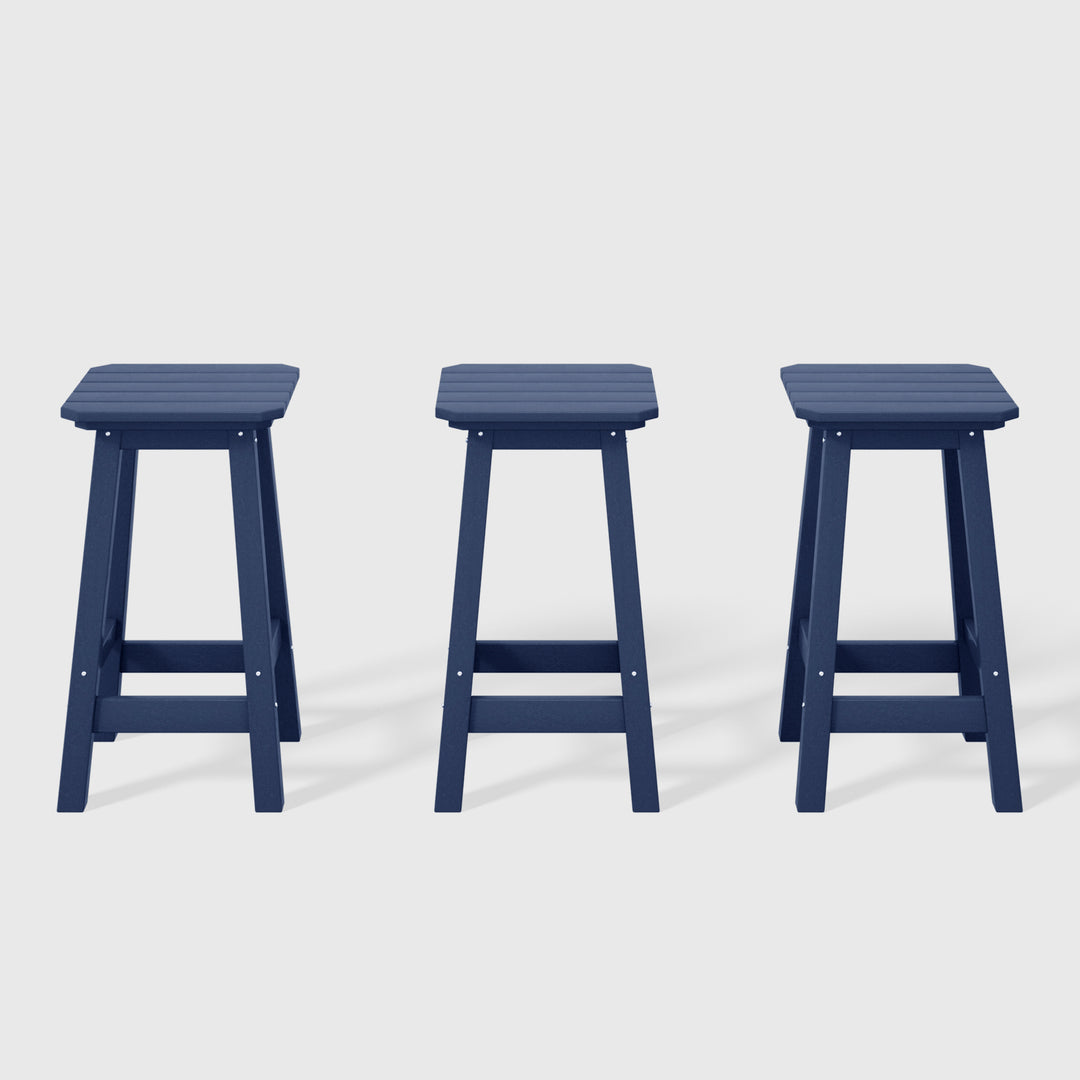 Malibu 24" HDPE Outdoor Patio Square Counter Height Bar Stool (Set of 3)