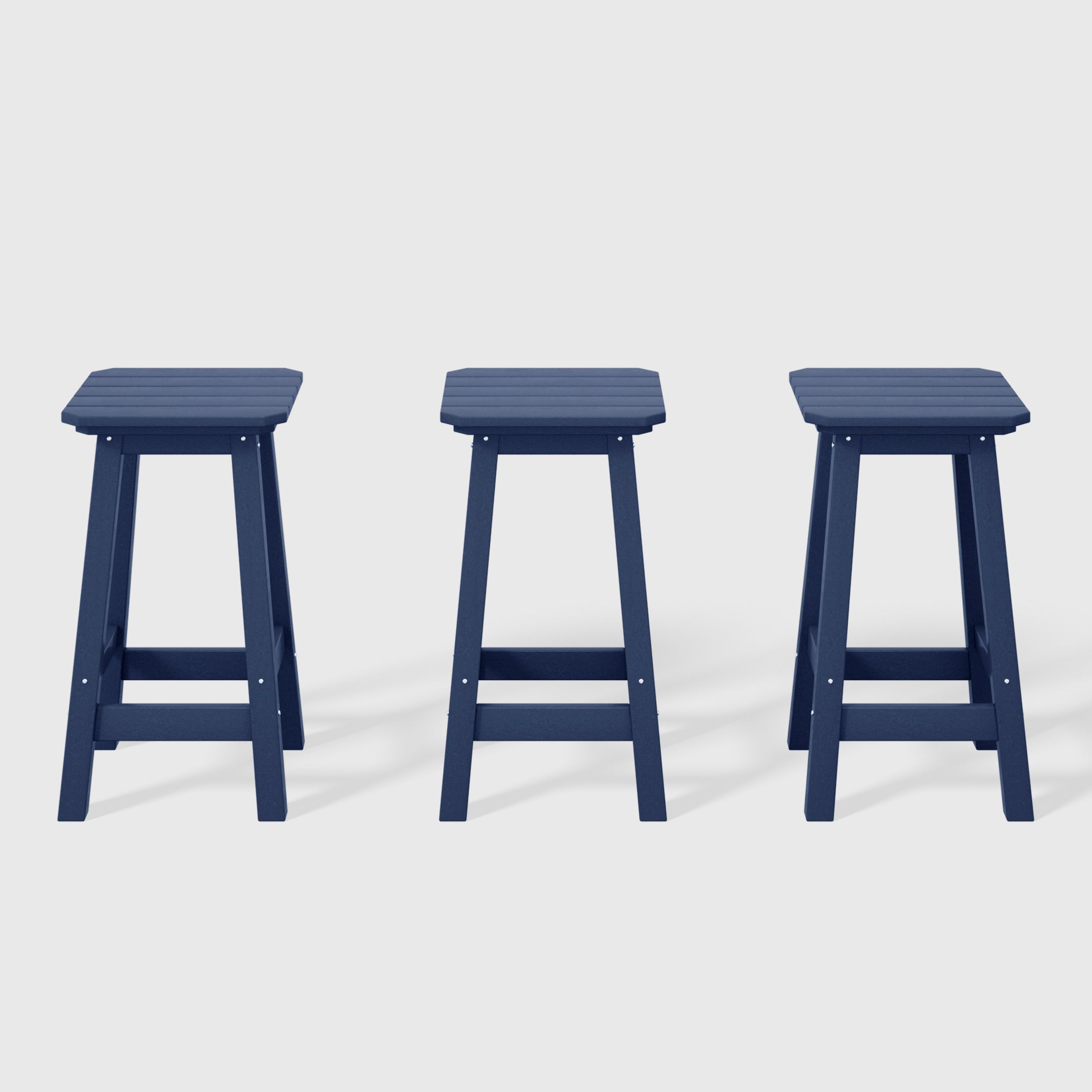 Malibu 24" HDPE Outdoor Patio Counter High Backless Square Bar Stools Set of Three