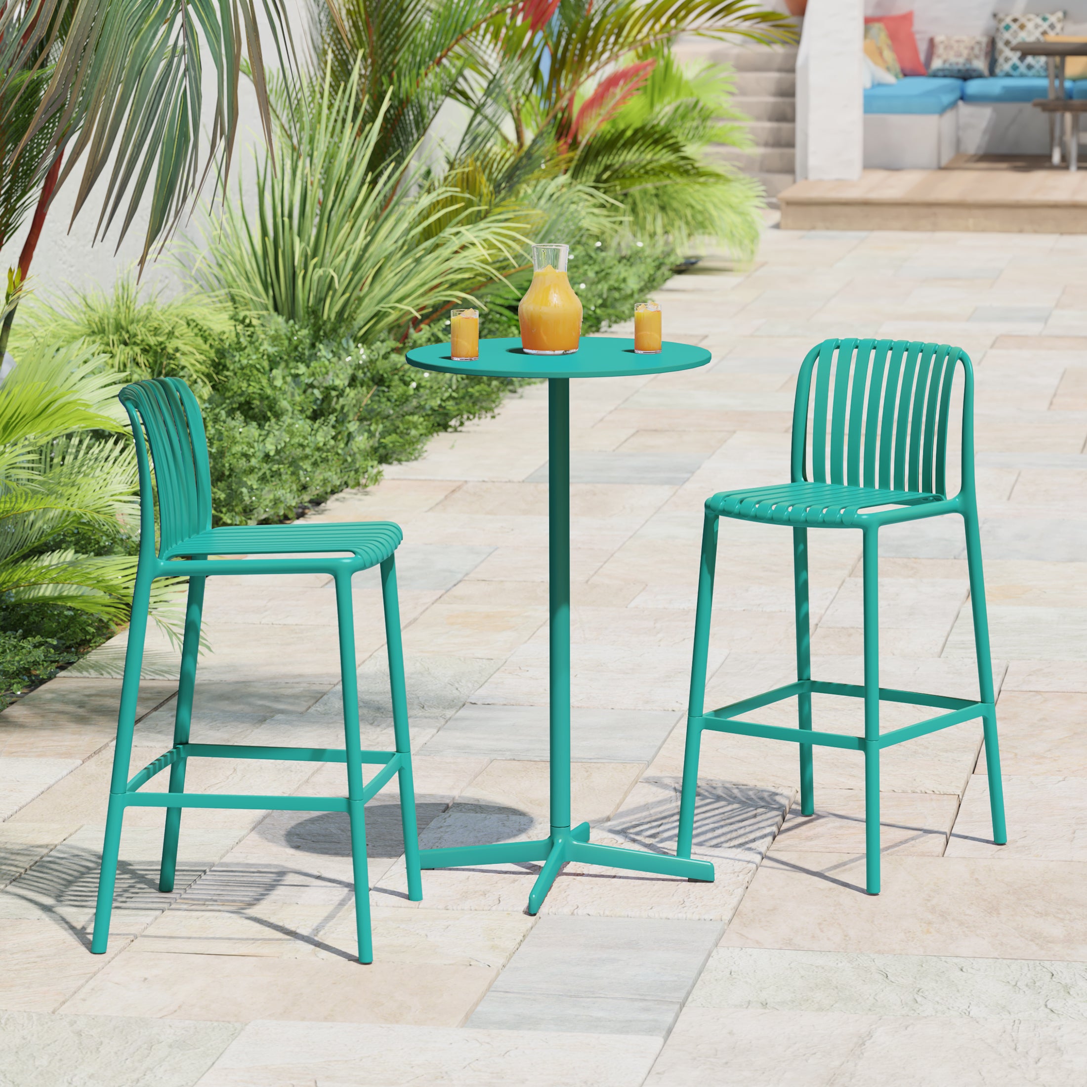 Playa 29.5" Outdoor Modern Polypropylene Plastic Patio Bar Height Stools (Set of 2)