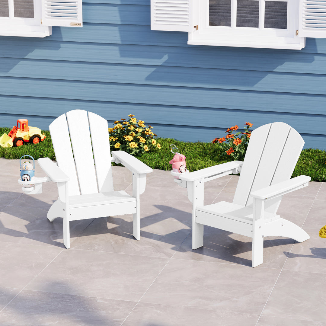 Malibu Kids Outdoor HDPE Plastic Adirondack Patio Chairs with Cup Holders (Set of 2)