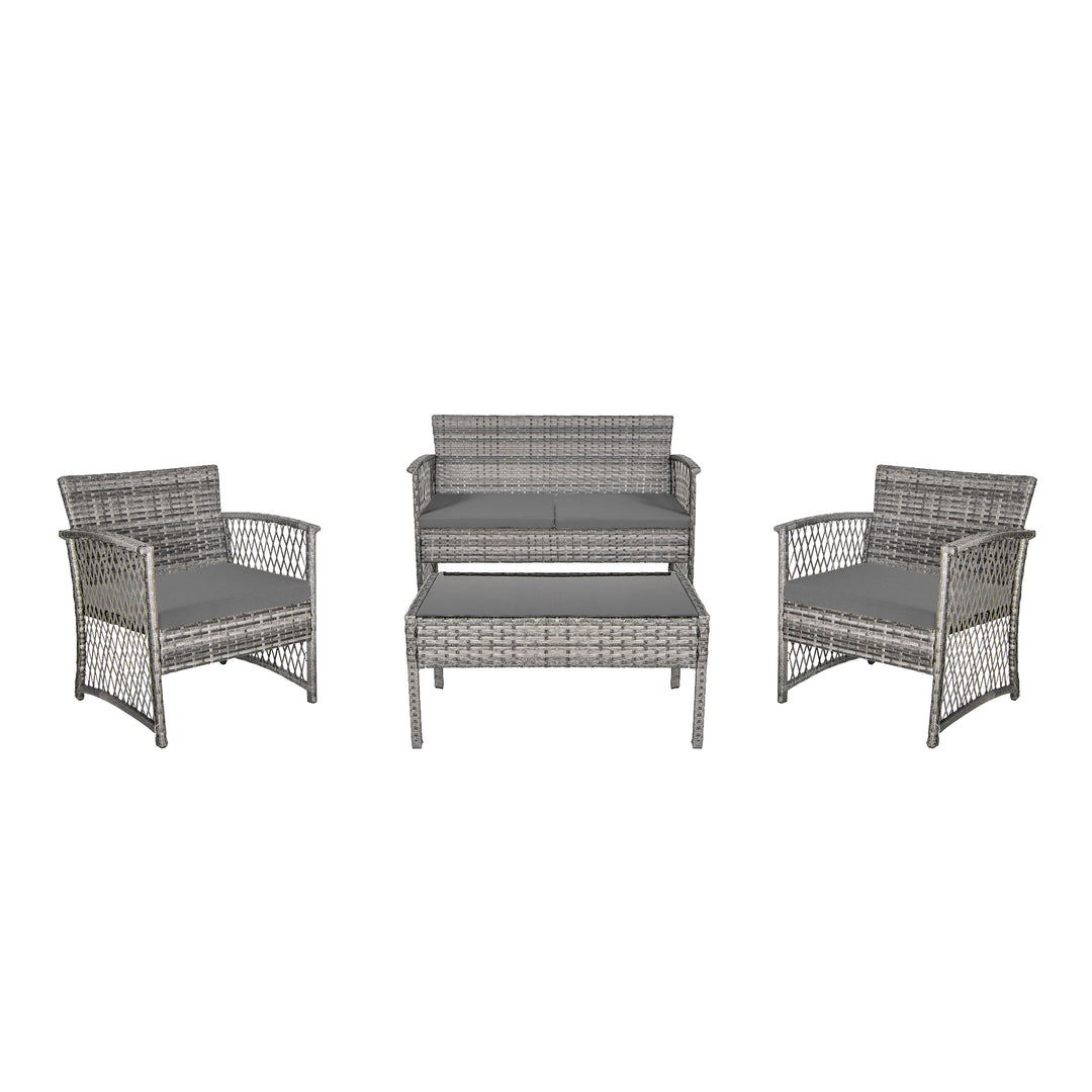 Melvi 4-Piece Outdoor Patio Wicker Conversation Set, Gray