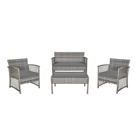 Melvi 4-Piece Outdoor Patio Wicker Conversation Set, Gray