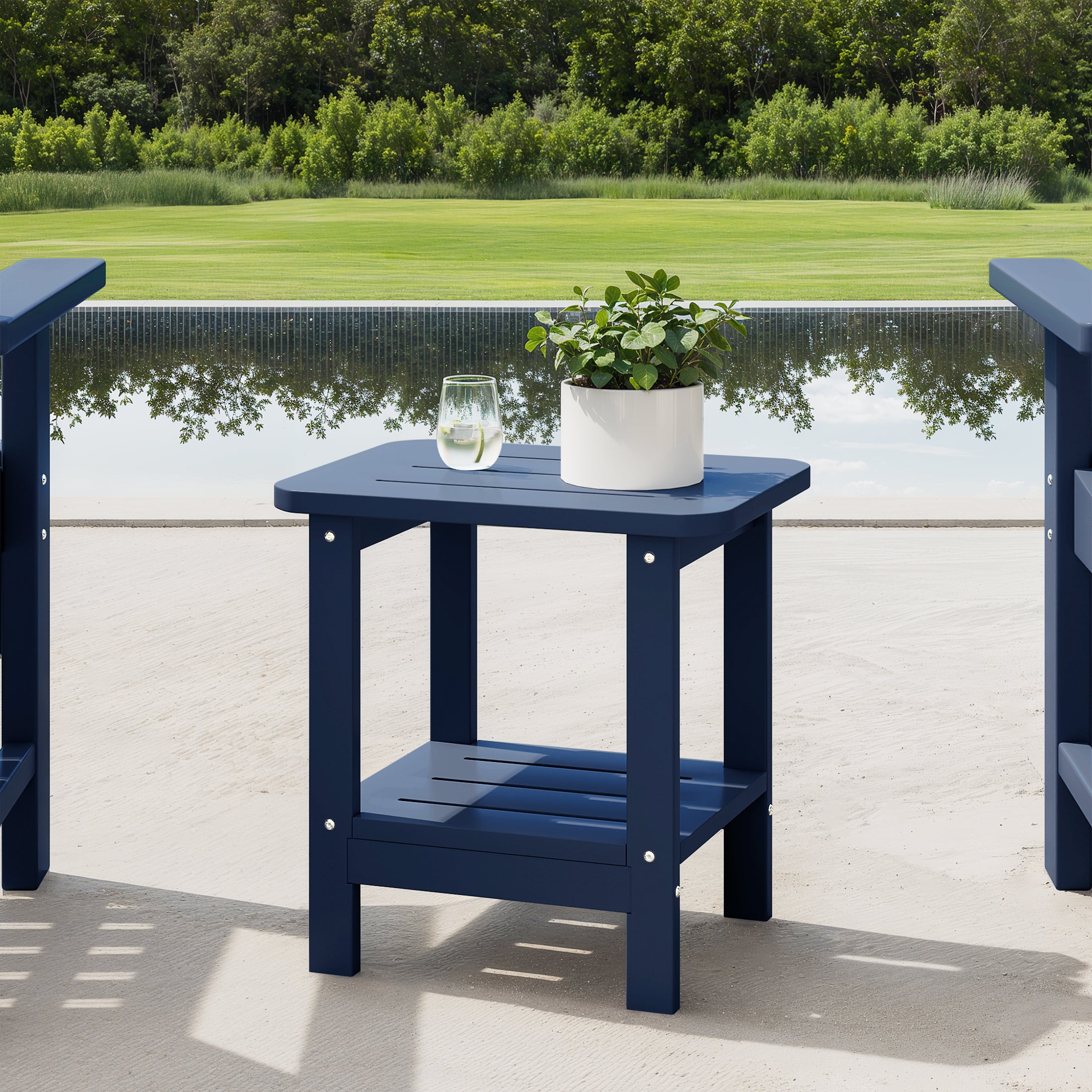 Aruba 2-Tier Outdoor HDPE Modern Adirondack Square Patio Side Table