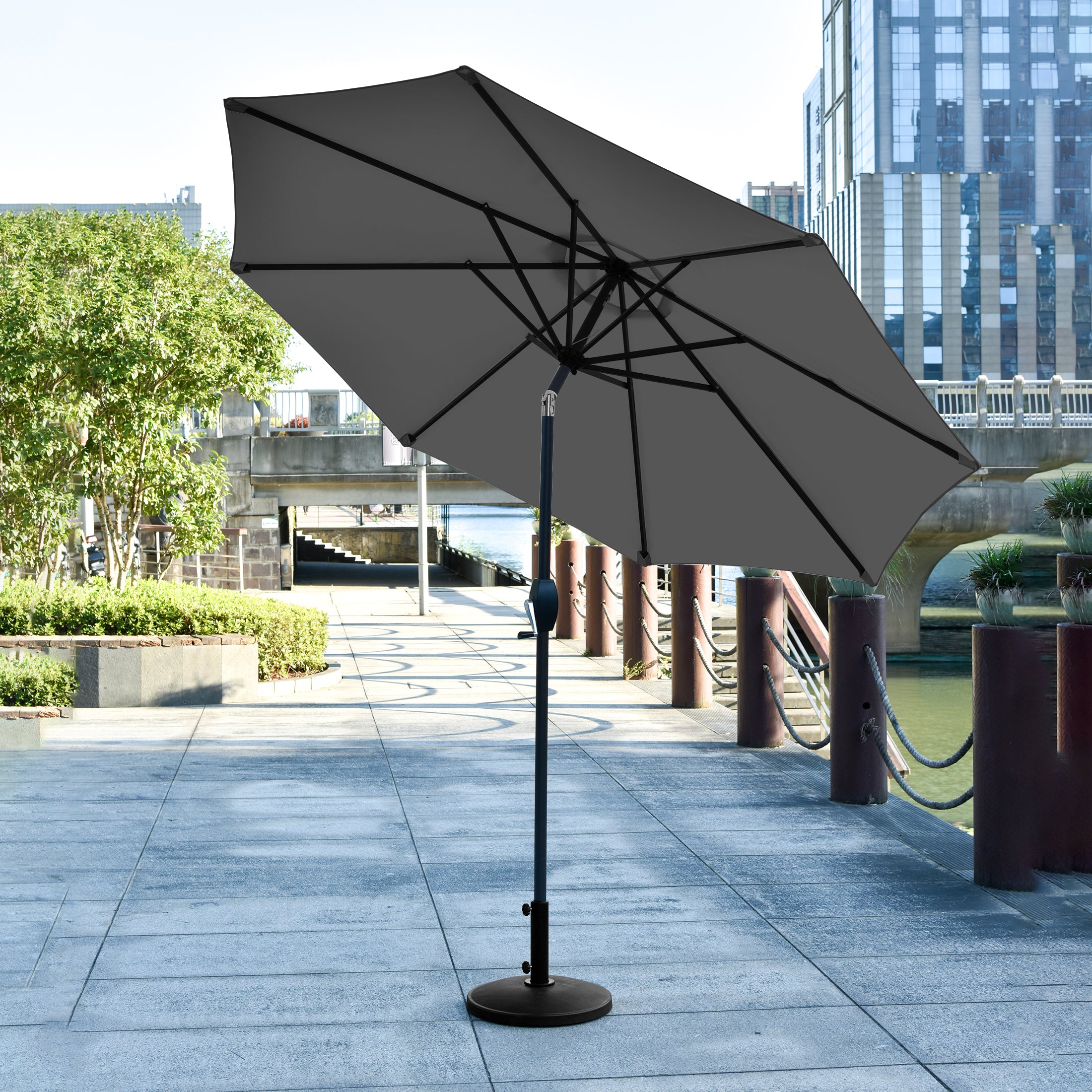 9 umbrella patio table WestinTrends 9 ft Outdoor Patio Market Table Umbrella with Round Resin Base, Dark Green