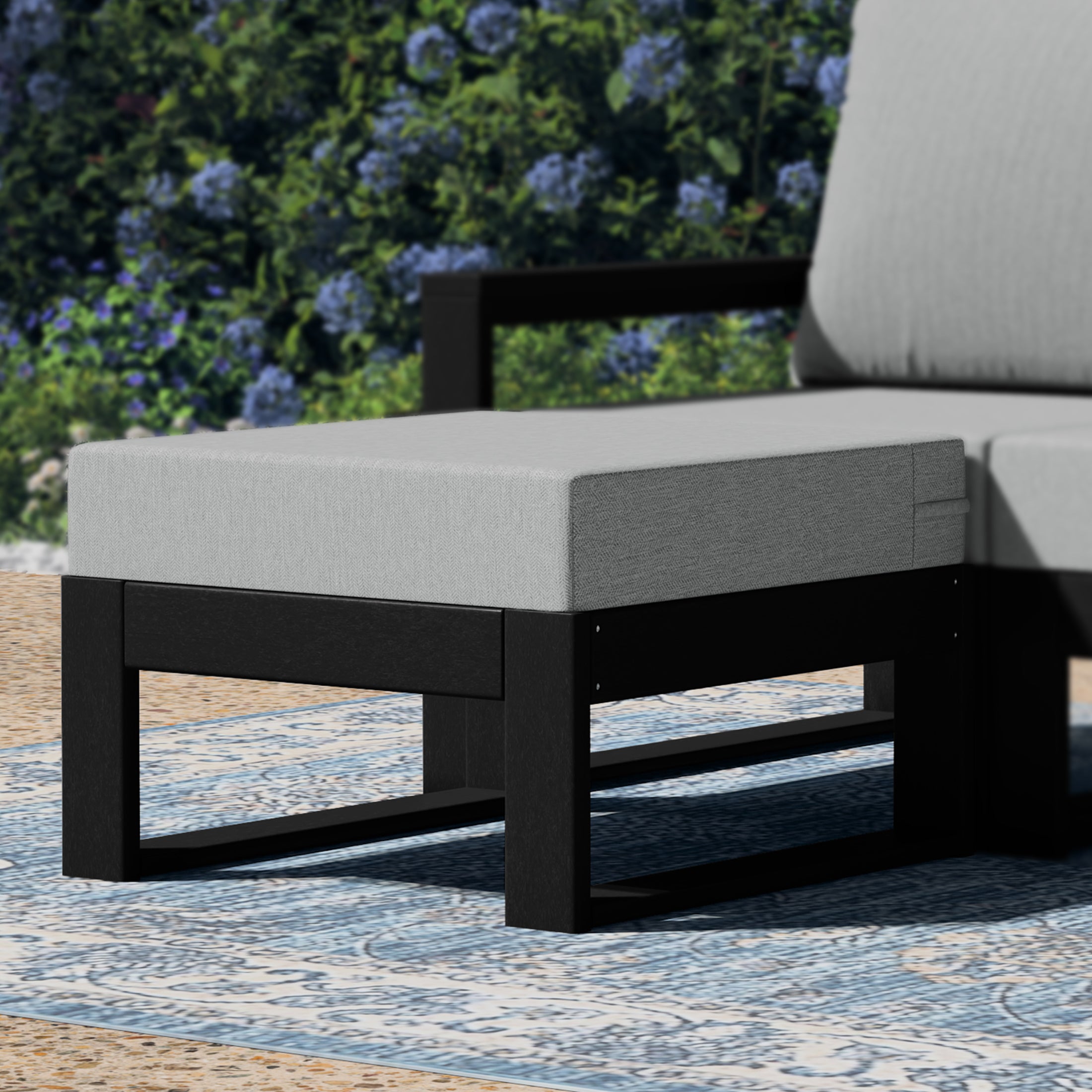 Montara Outdoor HDPE Patio Ottoman with Waterproof Olefin Cushions