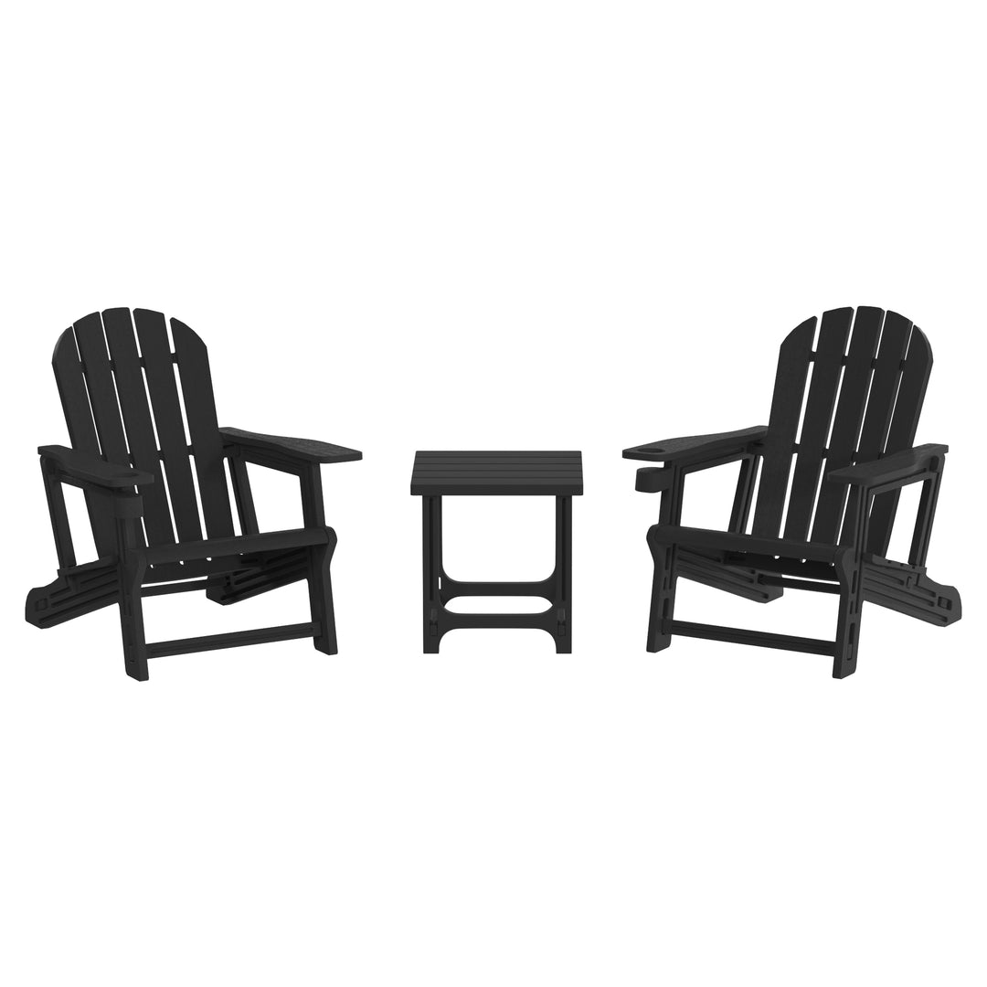 Azura 3-Piece HDPE Plastic Adirondack Patio Chairs With 18" Square Side Table Set
