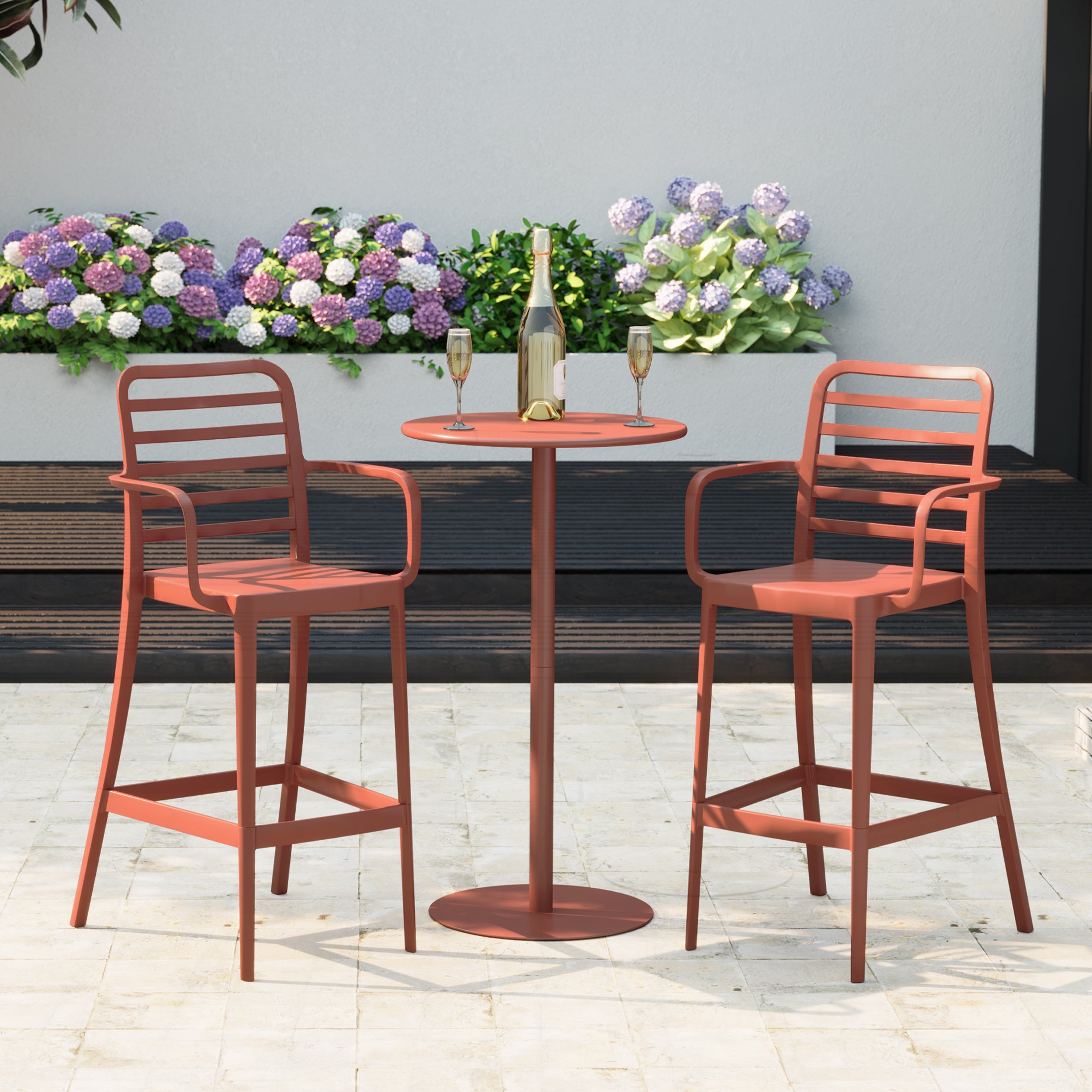 Playa 2-Person Adjustable Round Bar Table with Stackable Bar Stools Dining Set