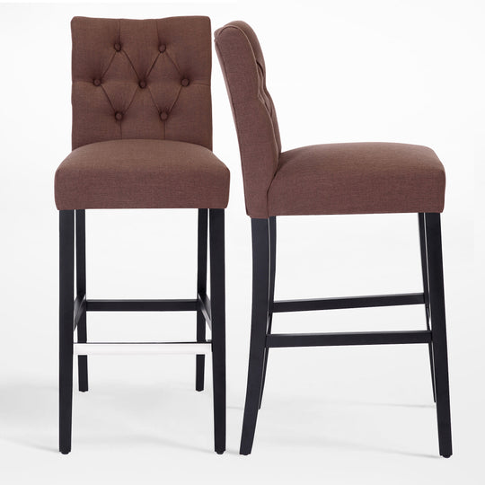 Hayes 29" Linen Fabric Tufted Bar Stool (Set of 2),Black