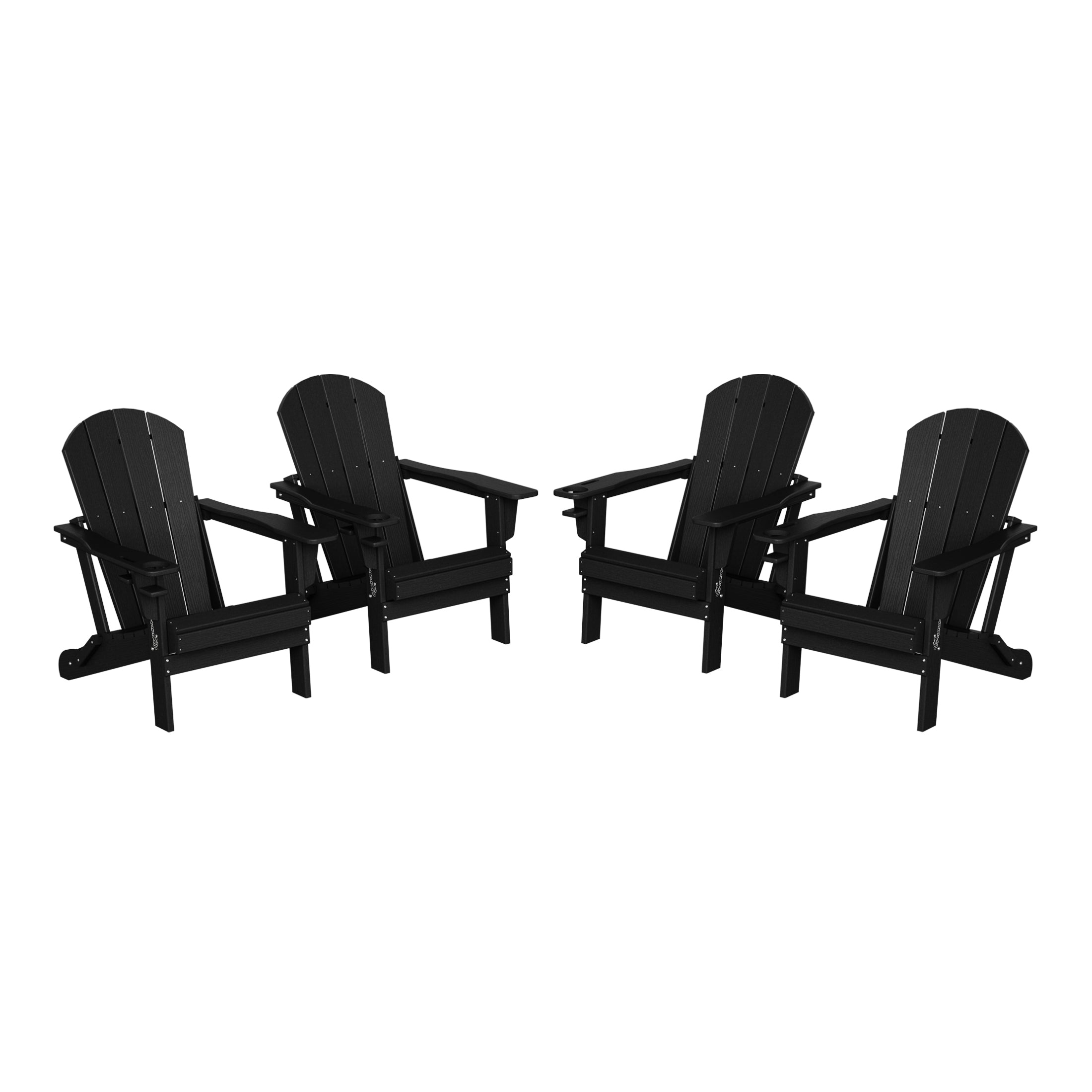 Nantucket Outdoor Patio HDPE Resin Folding Adirondack Chairs With Cup Holder and Phone Holder (Set of 4)