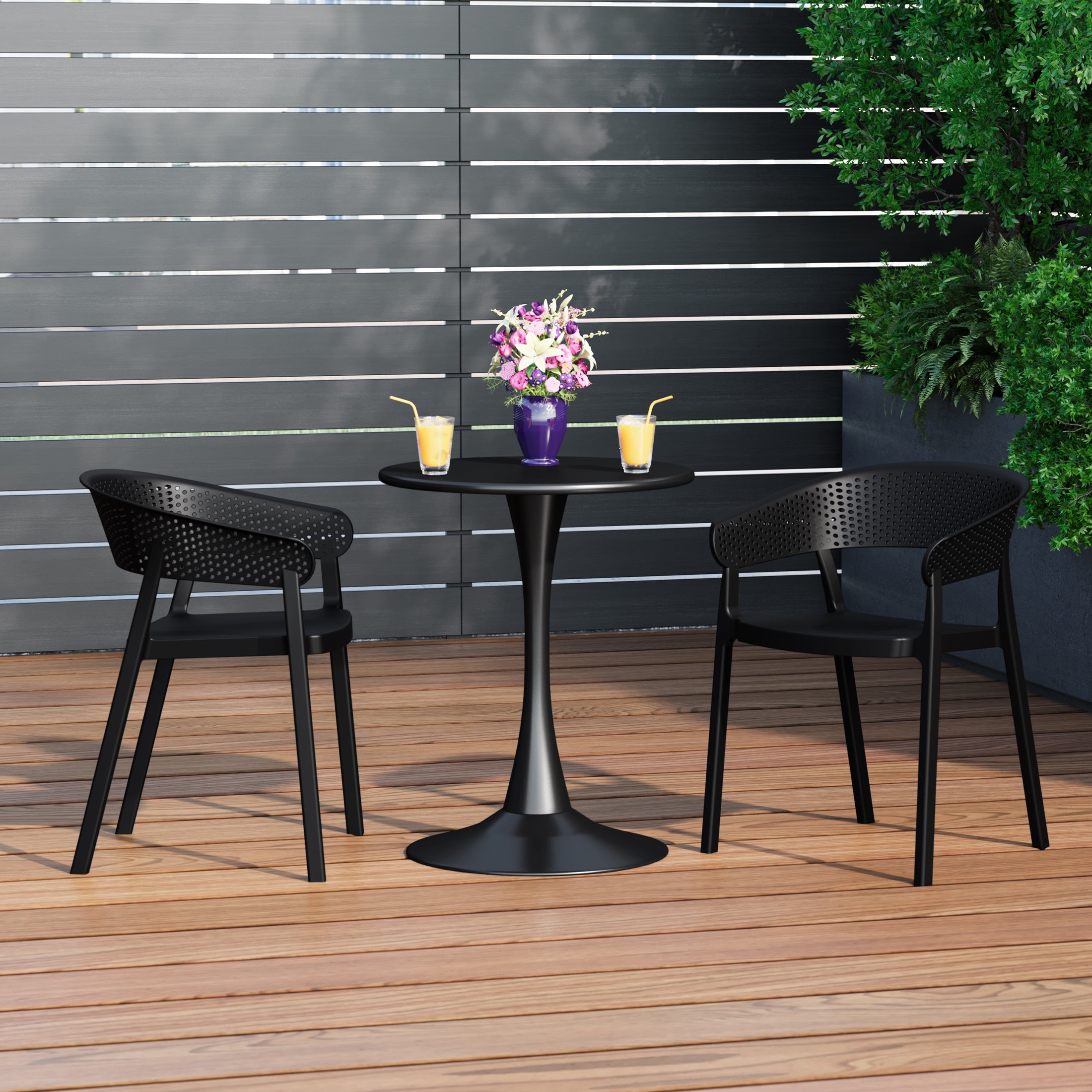 Playa 3-Piece Indoor Outdoor Metal Patio Dining Table Set With Stackable Patio Chairs