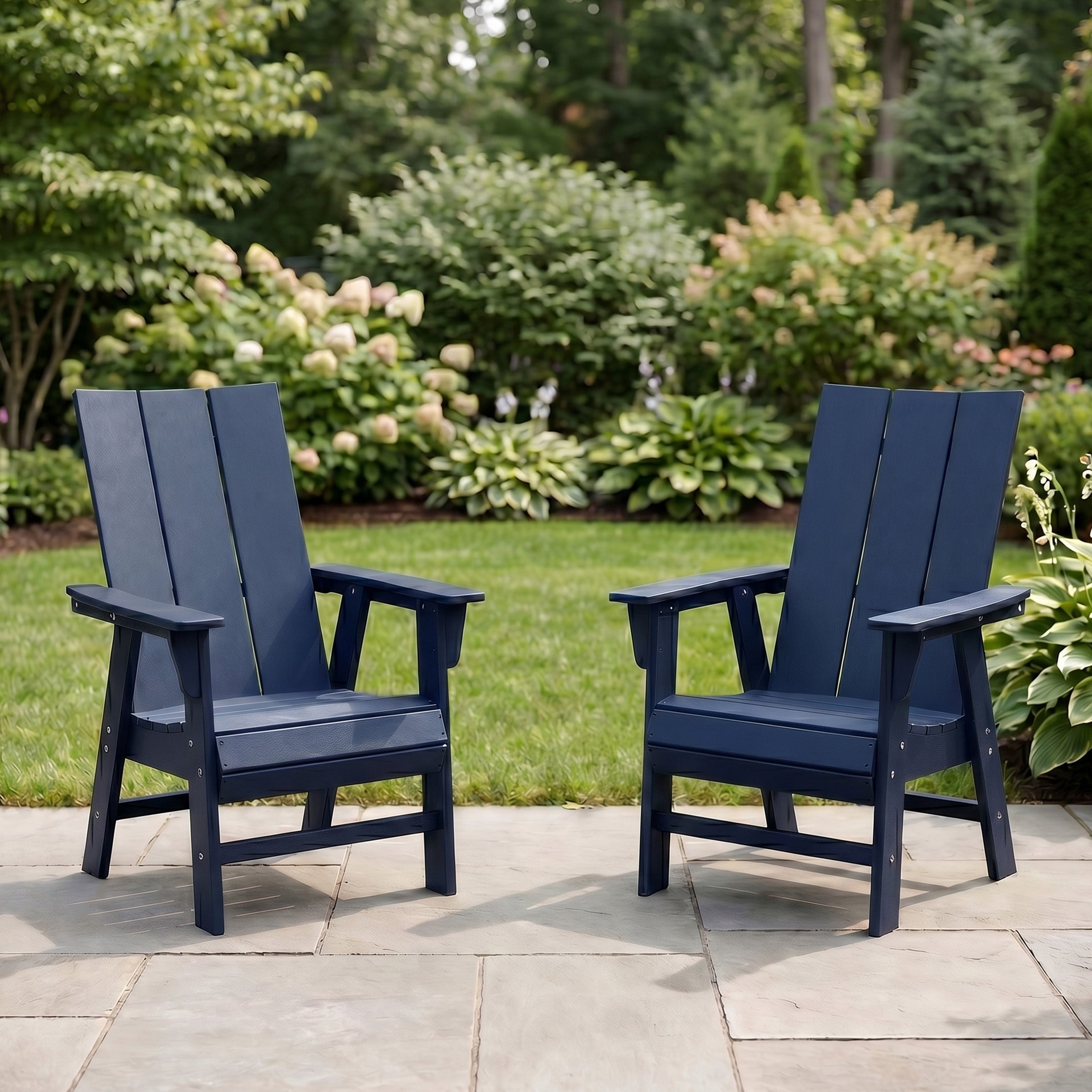 Ashore Outdoor Patio HDPE Plastic Modern Adirondack Dining Chairs (Set of 2)