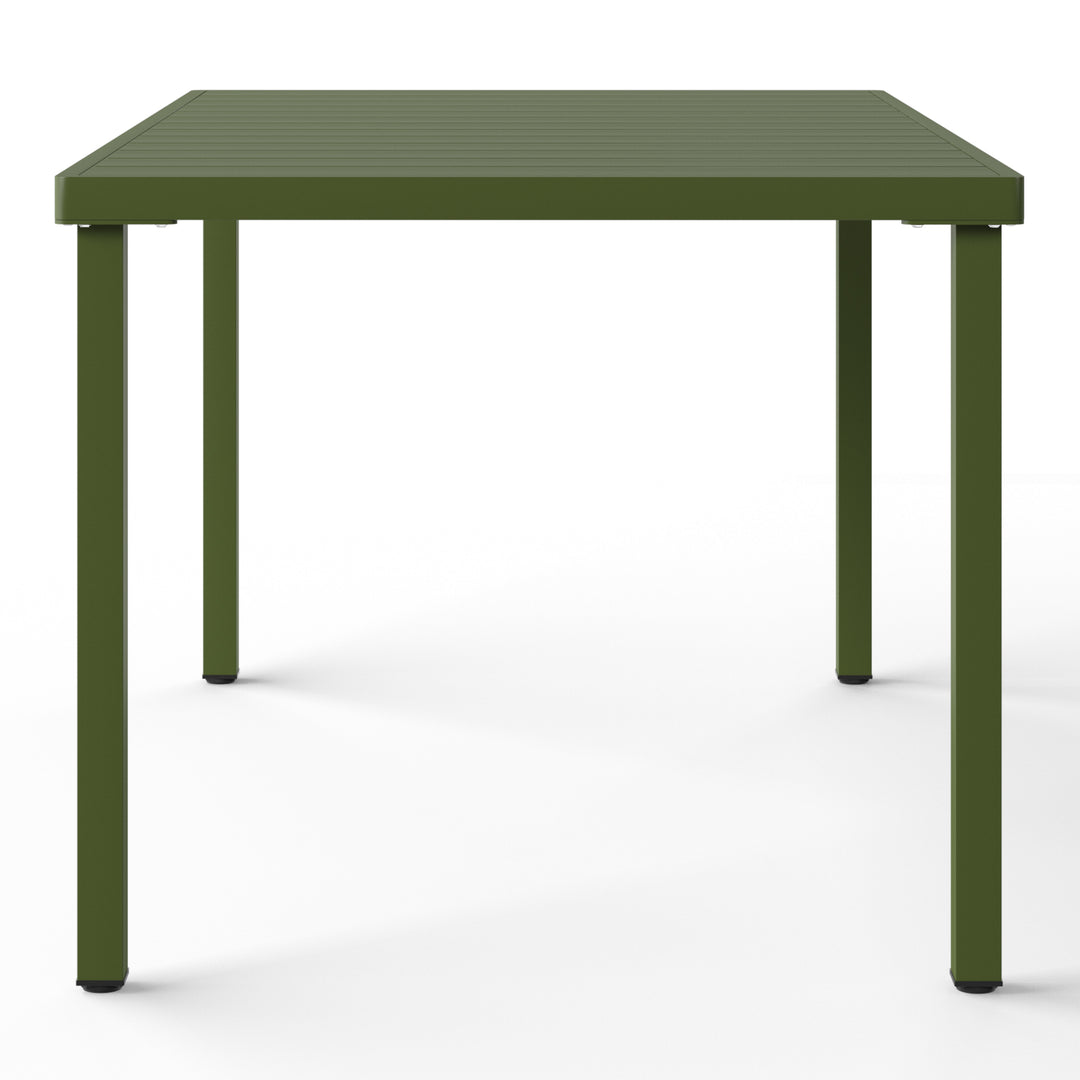 Playa 7-Piece Outdoor Rectangular Metal Patio Dining Table Set With Stackable Resin Patio Side Chairs