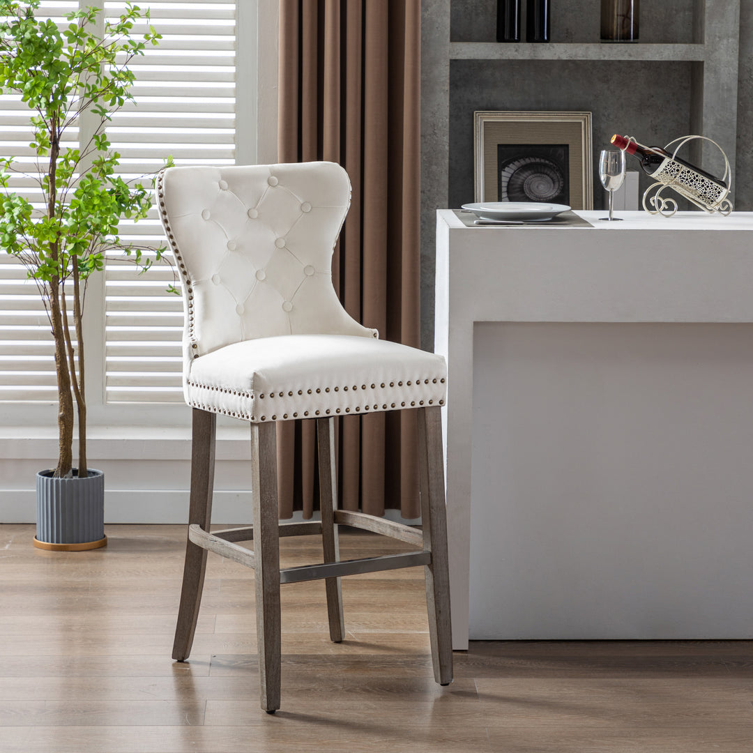 Wordford 29" Tufted Velvet Bar Stool, Antique Gray