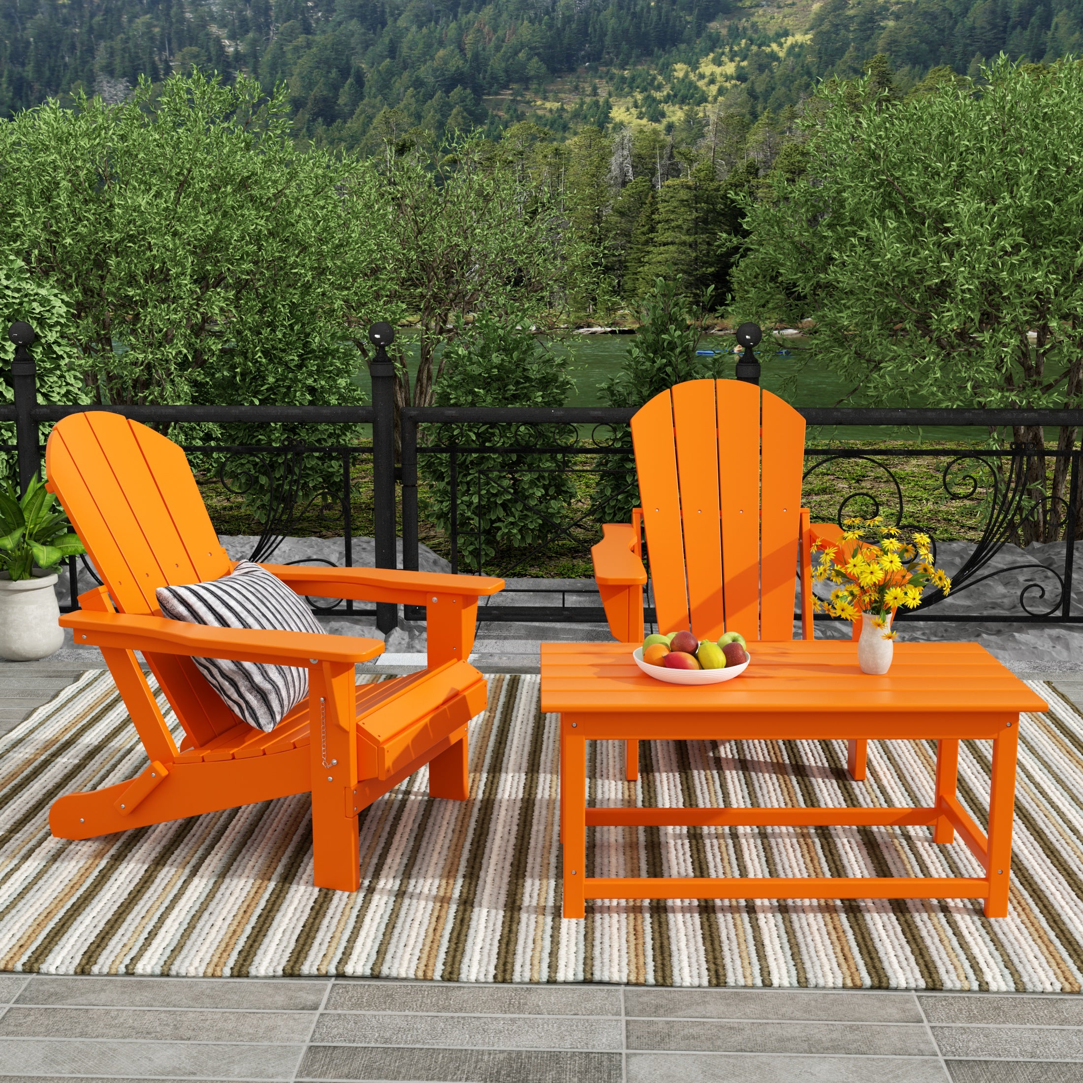 Malibu 3-Piece set Outdoor / Patio Poly Adirondack chair set with a Coffee table ( 2 seater )