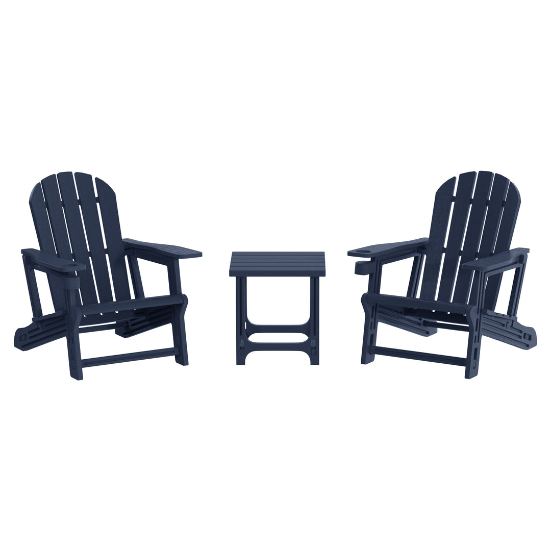 Azura 3-Piece HDPE Plastic Adirondack Patio Chairs With 18" Square Side Table Set