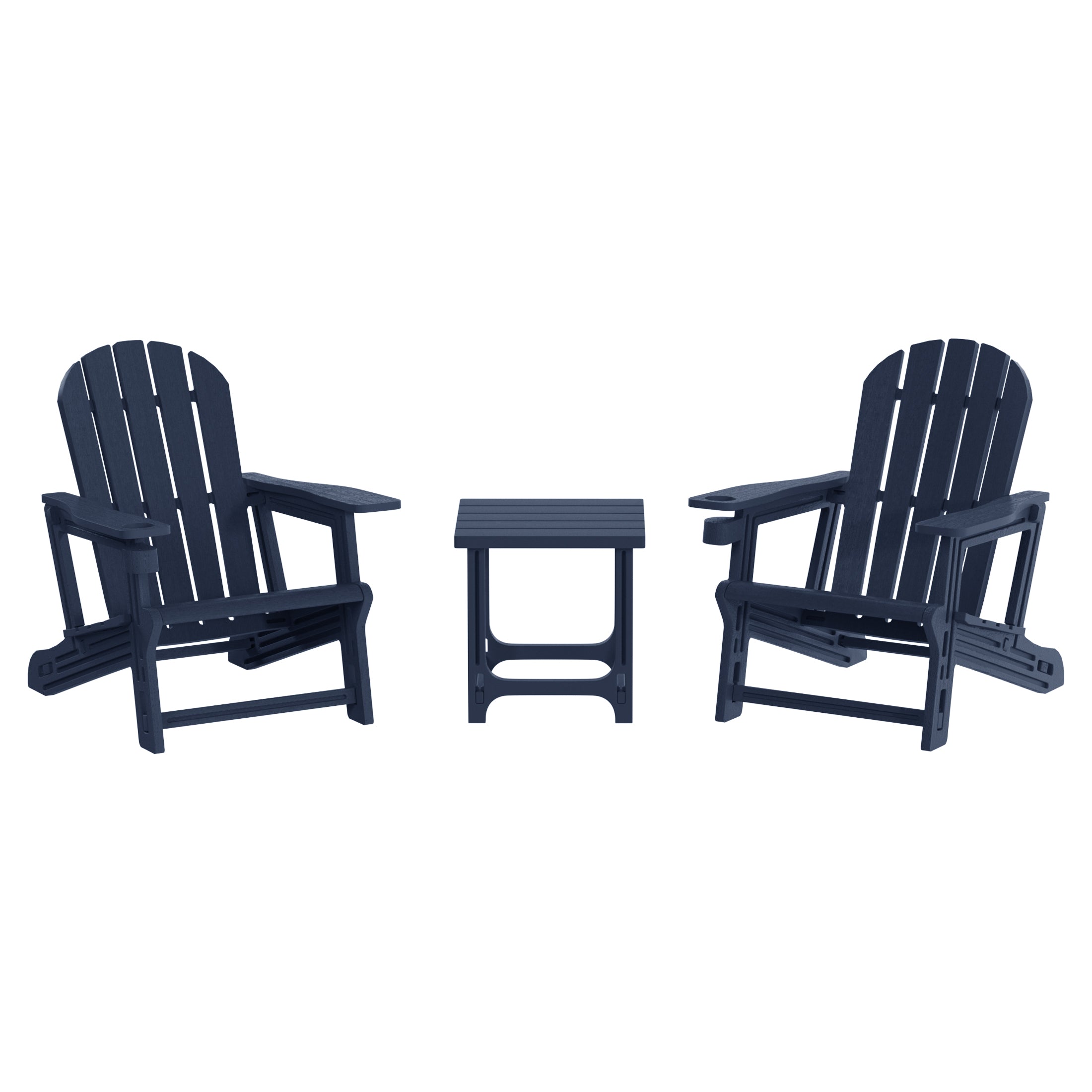 Azura 3-Piece HDPE Plastic Adirondack Patio Chairs With 18" Square Side Table Set
