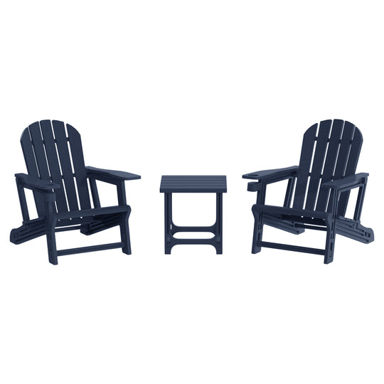 Azura 3-Piece HDPE Plastic Adirondack Patio Chairs With 18" Square Side Table Set