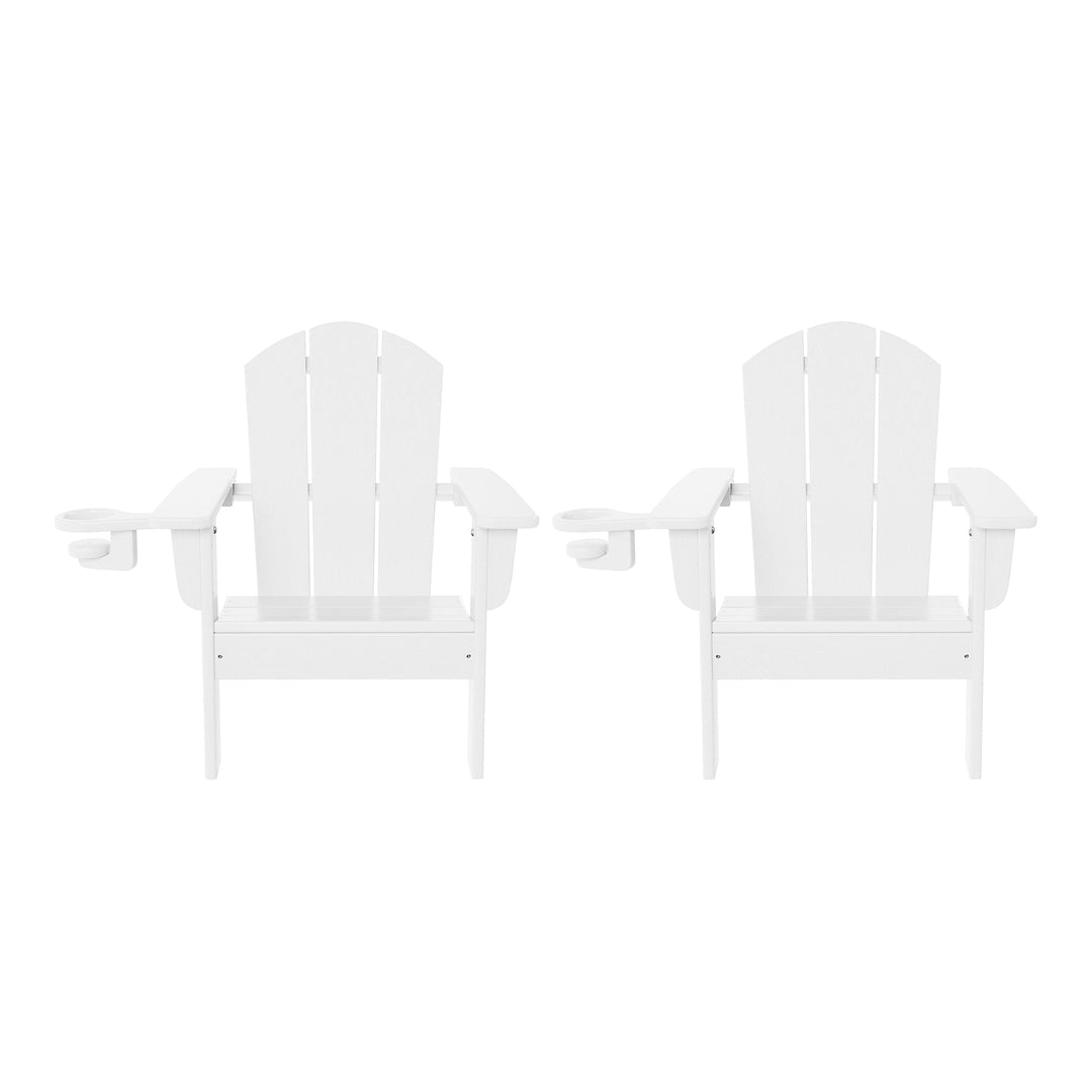 Malibu Kids Outdoor HDPE Plastic Adirondack Patio Chairs with Cup Holders (Set of 2)