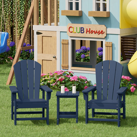 Malibu Kids 3-Piece Outdoor HDPE Adirondack Chairs With Square Side Table Set